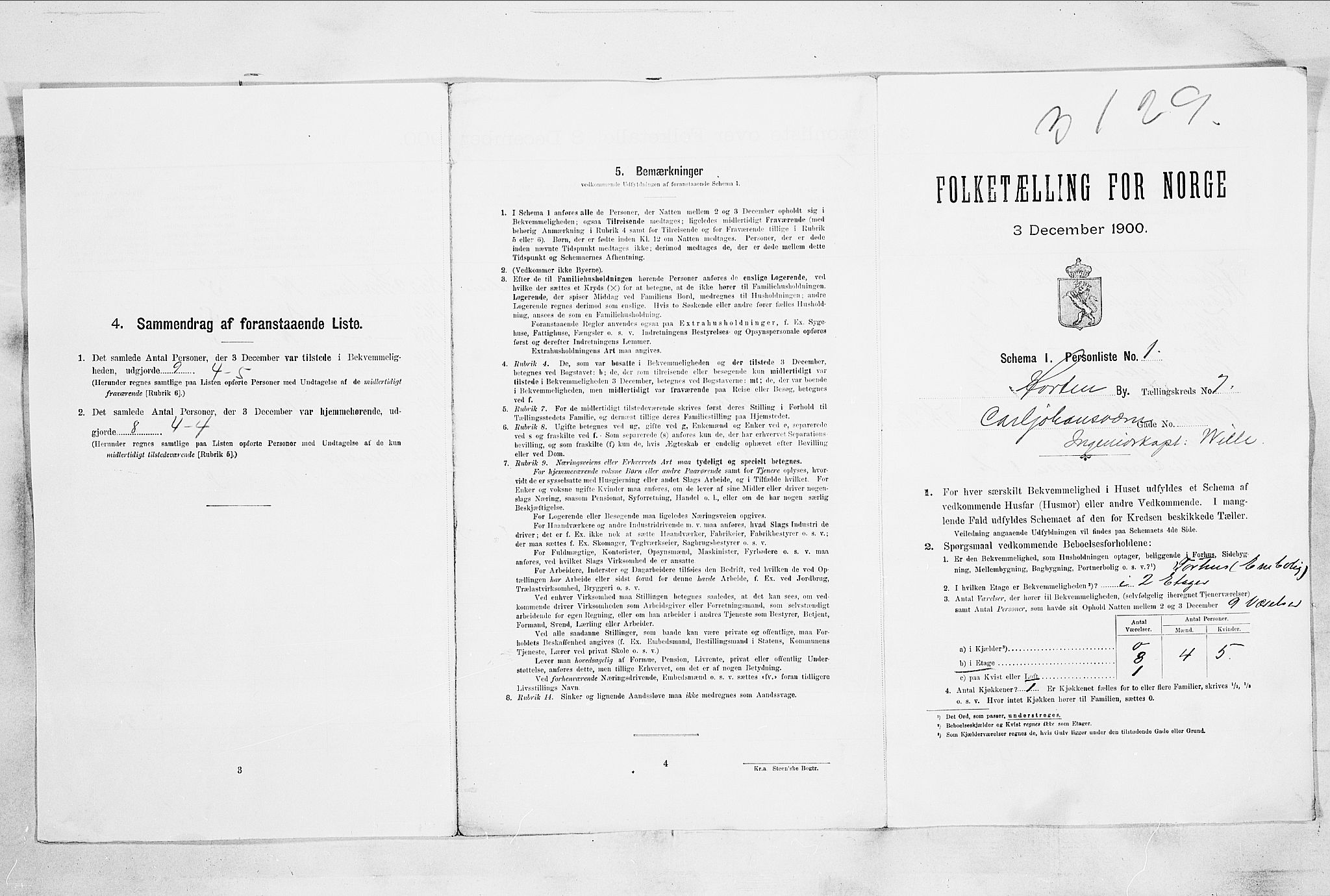 RA, 1900 census for Horten, 1900, p. 4985