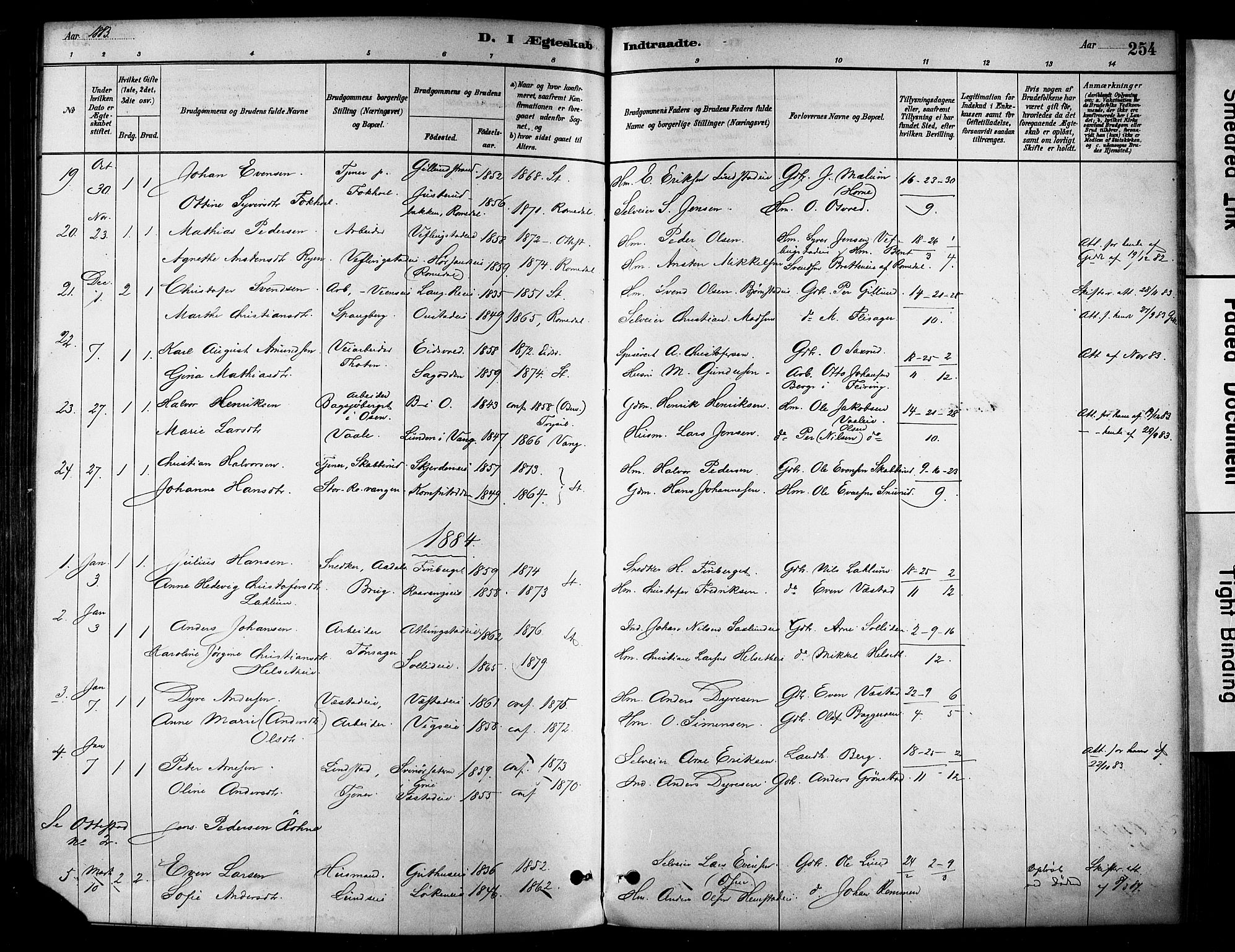 Stange prestekontor, SAH/PREST-002/K/L0017: Parish register (official) no. 17, 1880-1893, p. 254