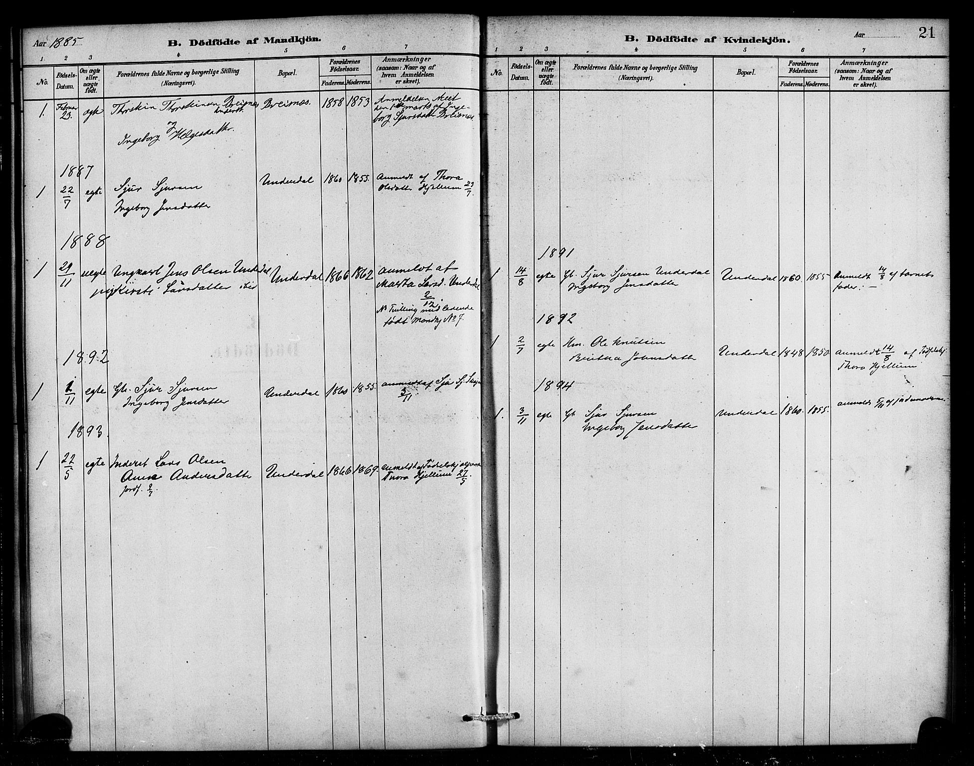 Aurland sokneprestembete, SAB/A-99937/H/Ha/Hae/L0001: Parish register (official) no. E 1, 1880-1907, p. 21