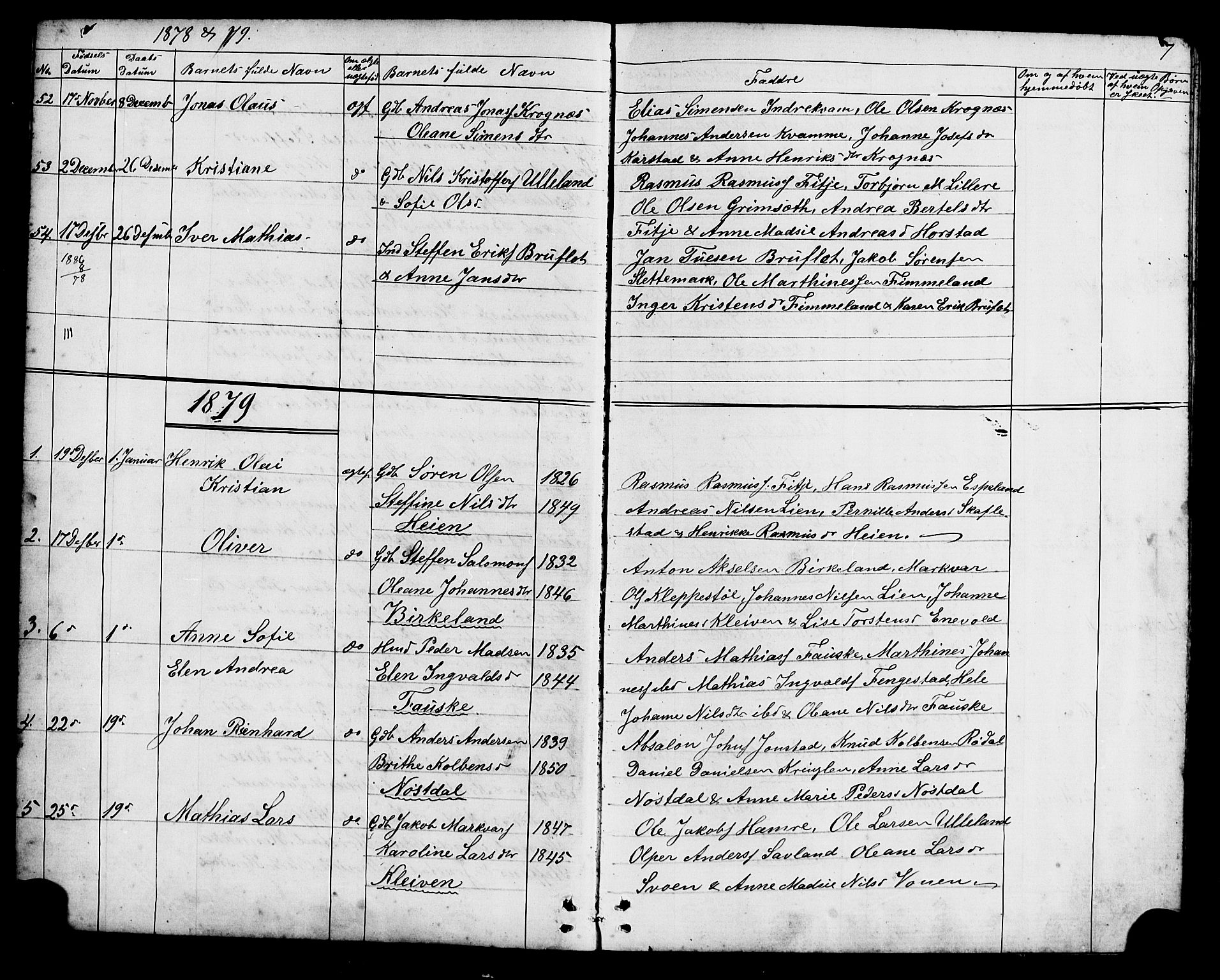 Førde sokneprestembete, SAB/A-79901/H/Hab/Habd/L0002: Parish register (copy) no. D 2, 1878-1880, p. 7