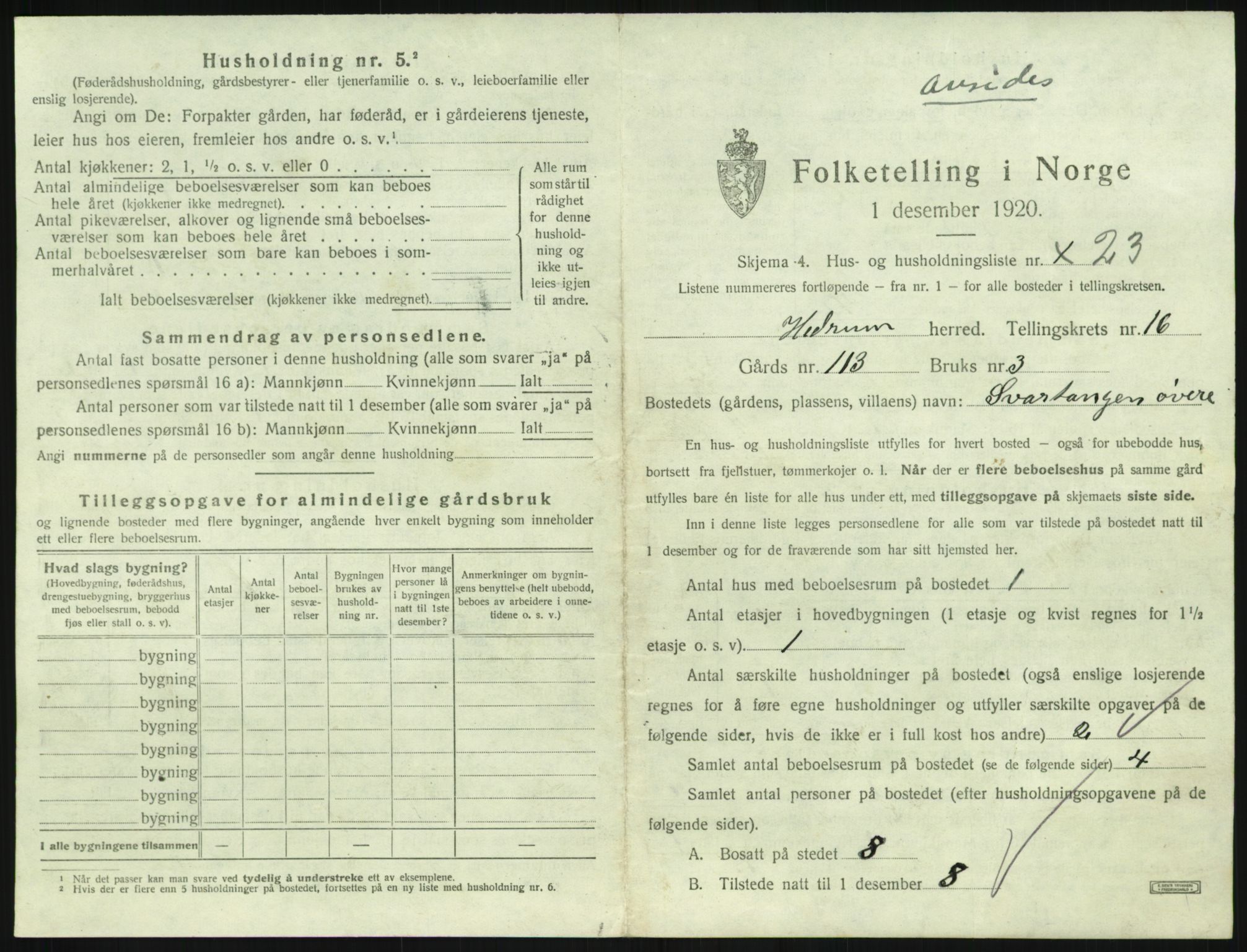 SAKO, 1920 census for Hedrum, 1920, p. 1511