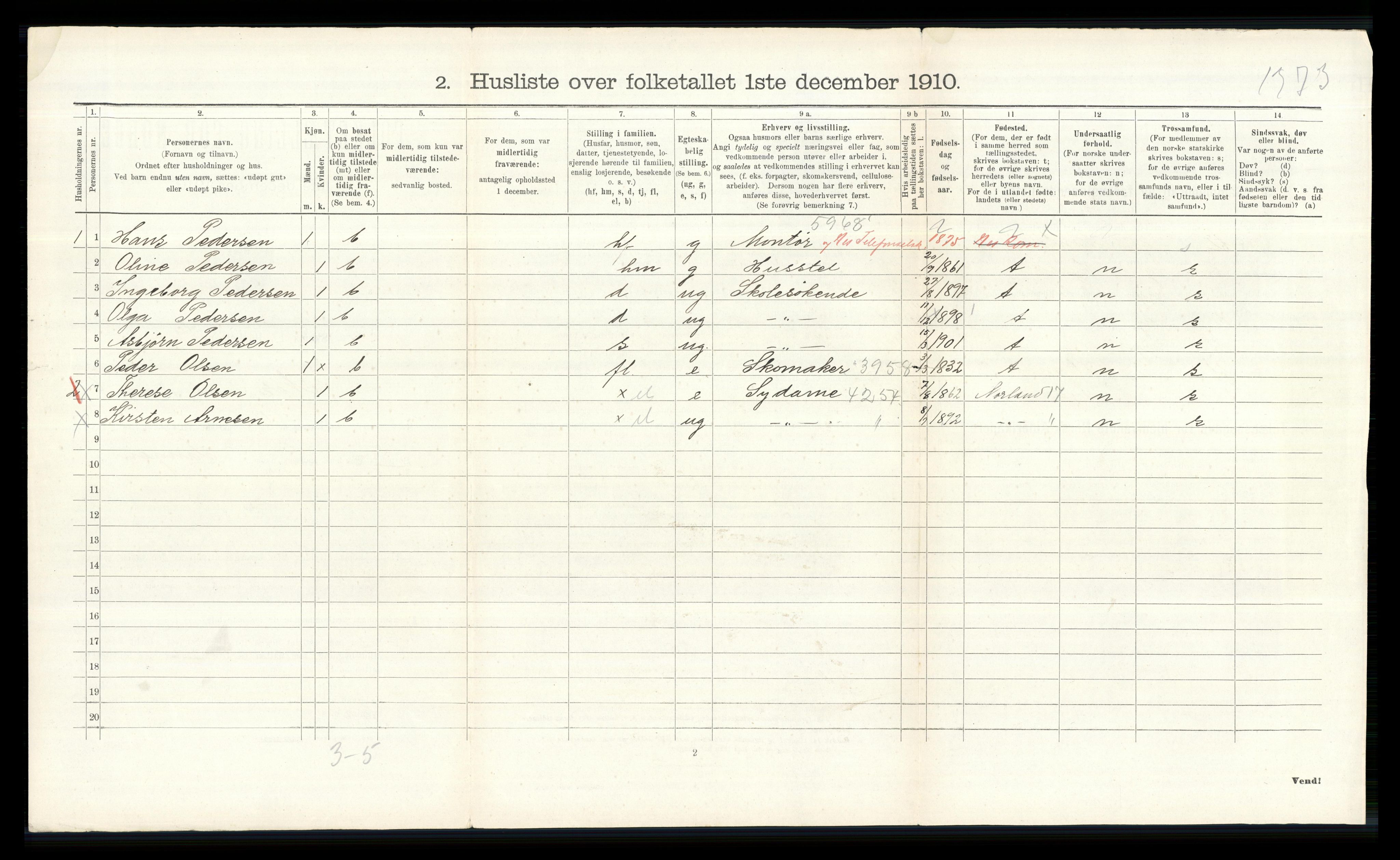 RA, 1910 census for Nes, 1910, p. 989