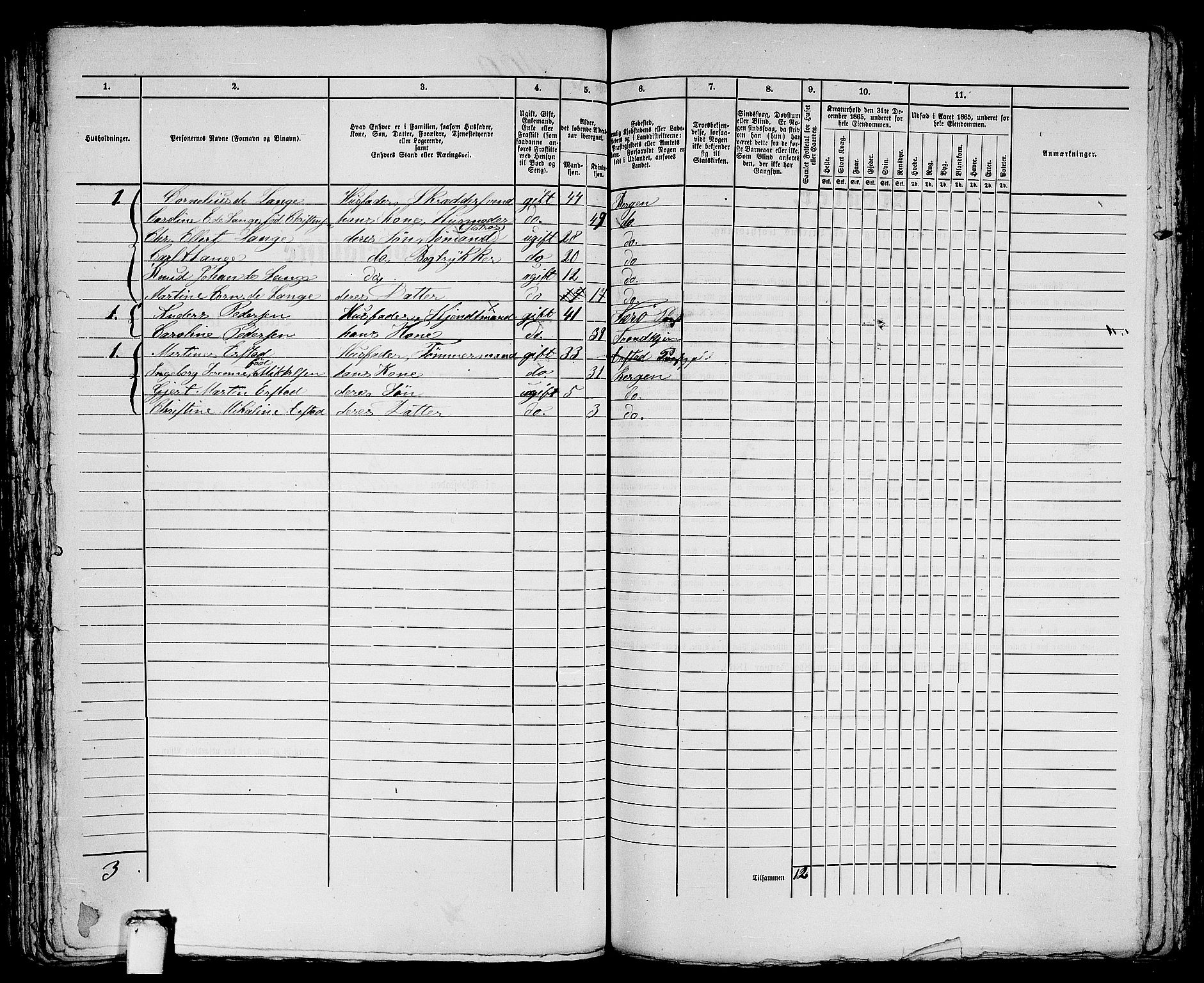 RA, 1865 census for Bergen, 1865, p. 2457