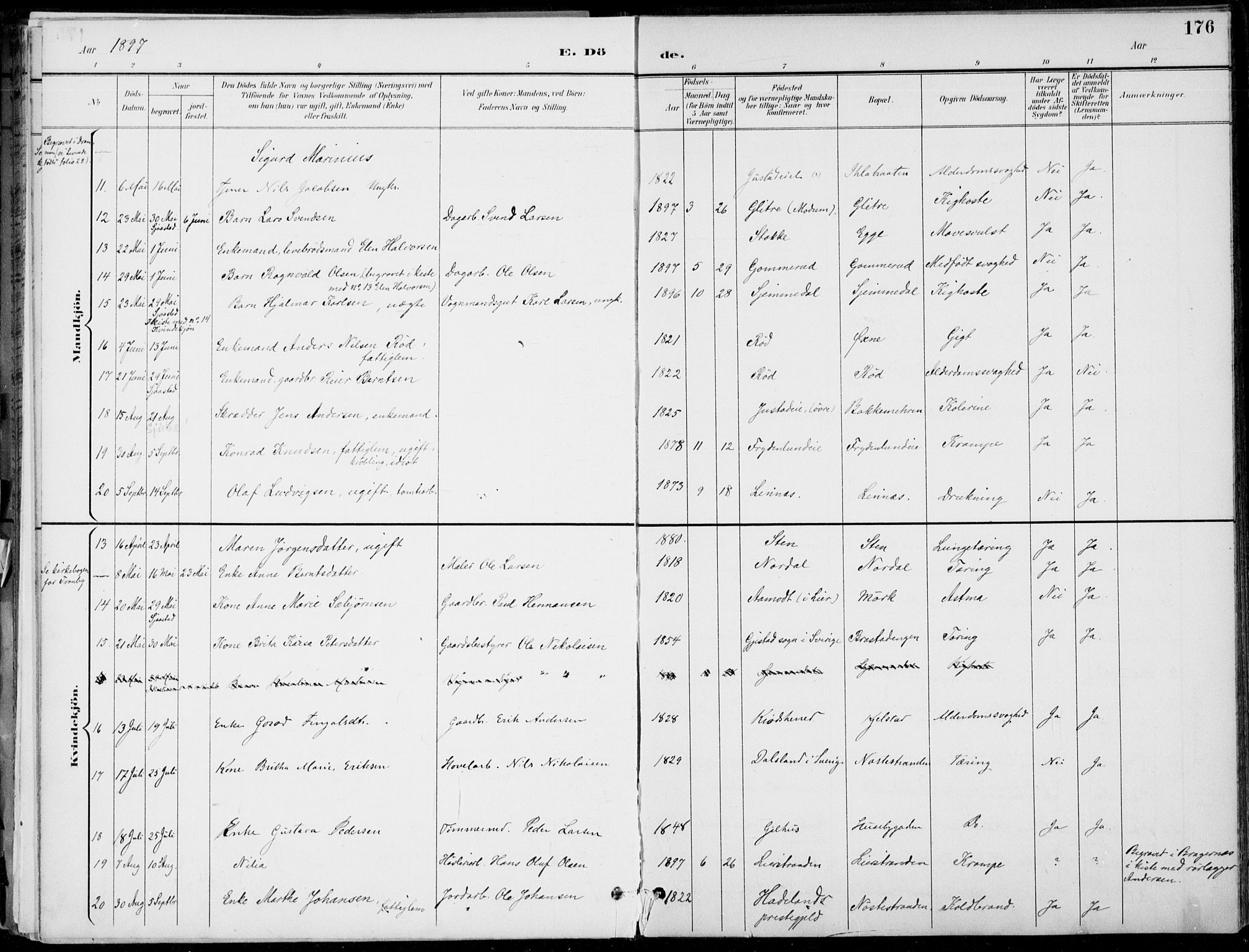 Lier kirkebøker, AV/SAKO-A-230/F/Fa/L0016: Parish register (official) no. I 16, 1895-1900, p. 176