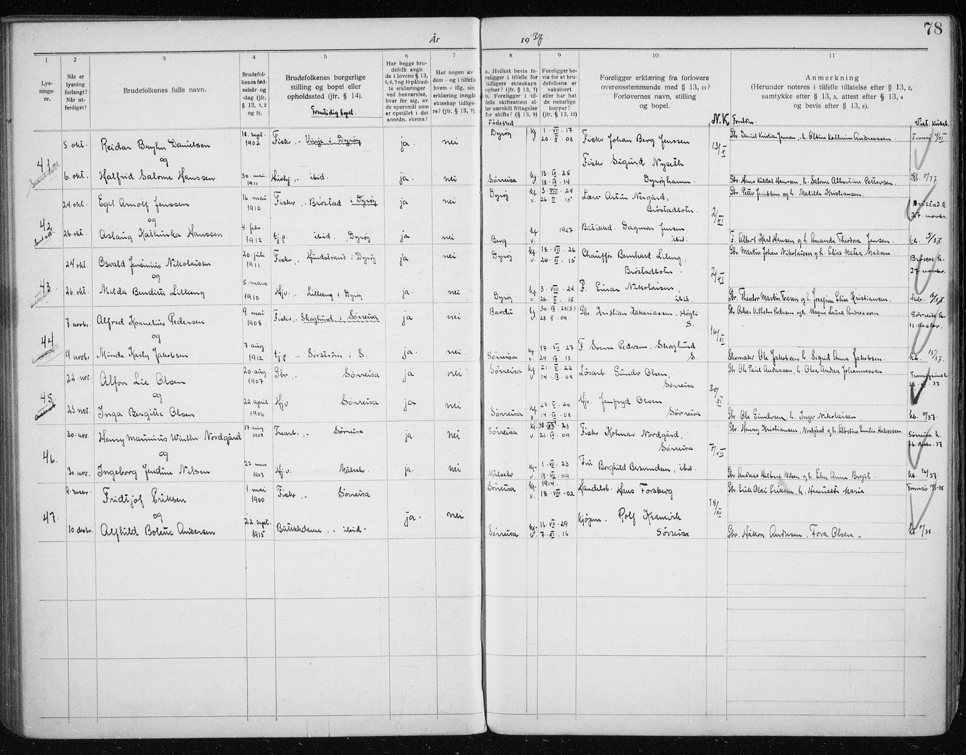 Tranøy sokneprestkontor, SATØ/S-1313/J/Jc/L0053: Banns register no. 53, 1919-1940, p. 78