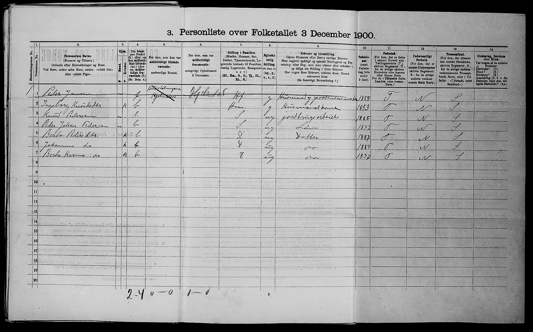 SAST, 1900 census for Hjelmeland, 1900, p. 446
