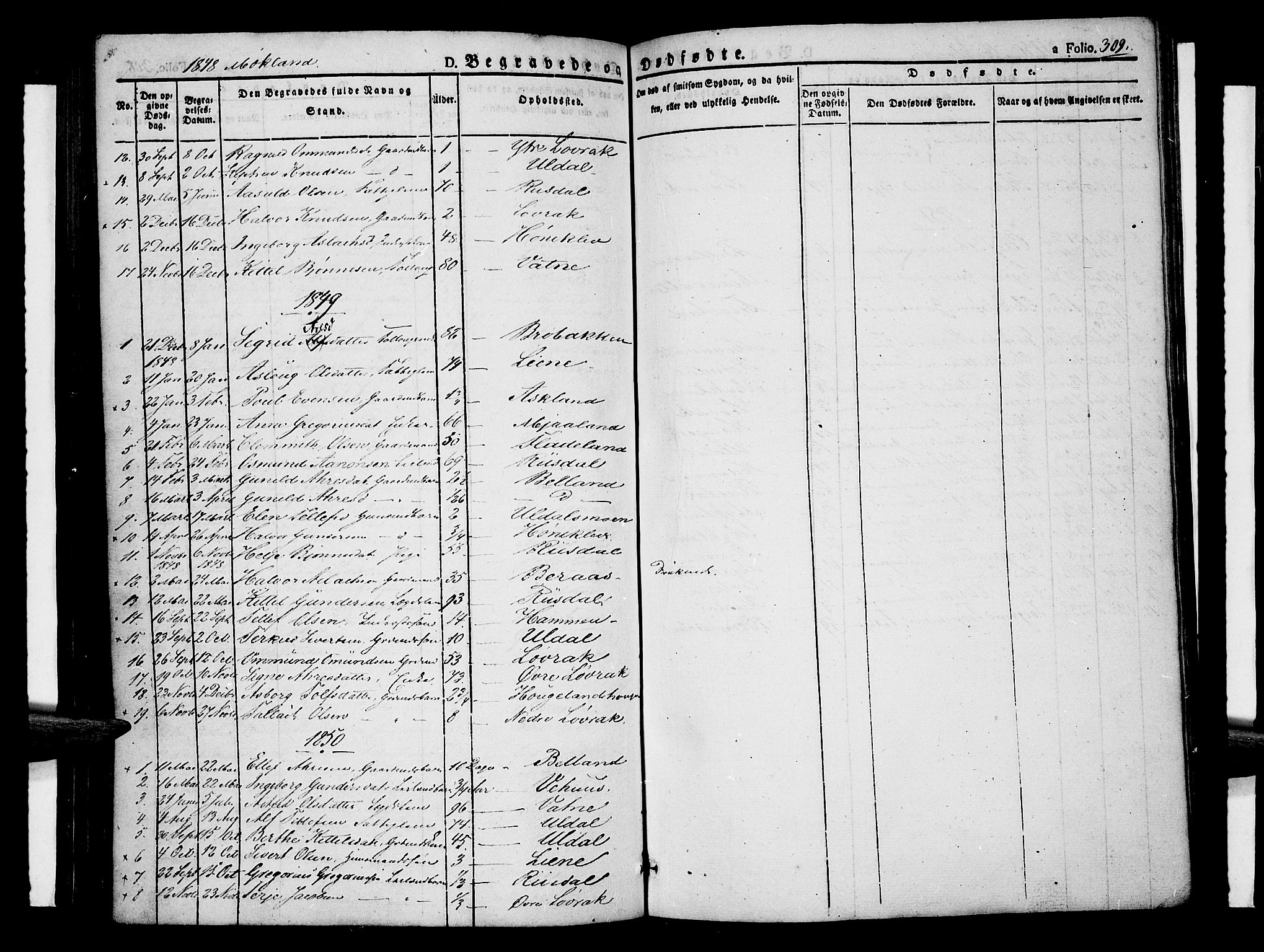 Åmli sokneprestkontor, SAK/1111-0050/F/Fa/Fac/L0007: Parish register (official) no. A 7 /2, 1829-1851, p. 309