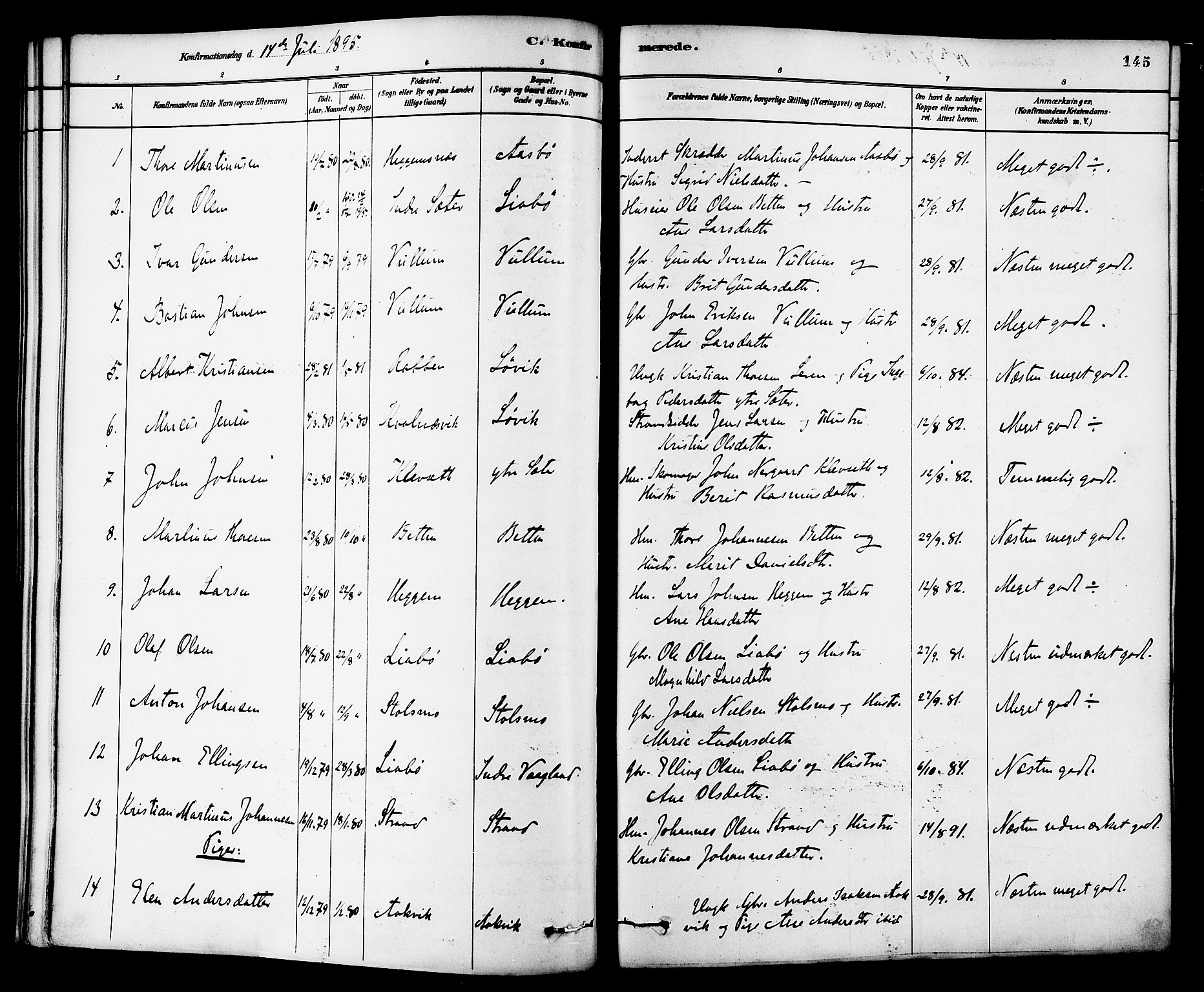 Ministerialprotokoller, klokkerbøker og fødselsregistre - Møre og Romsdal, SAT/A-1454/576/L0885: Parish register (official) no. 576A03, 1880-1898, p. 145