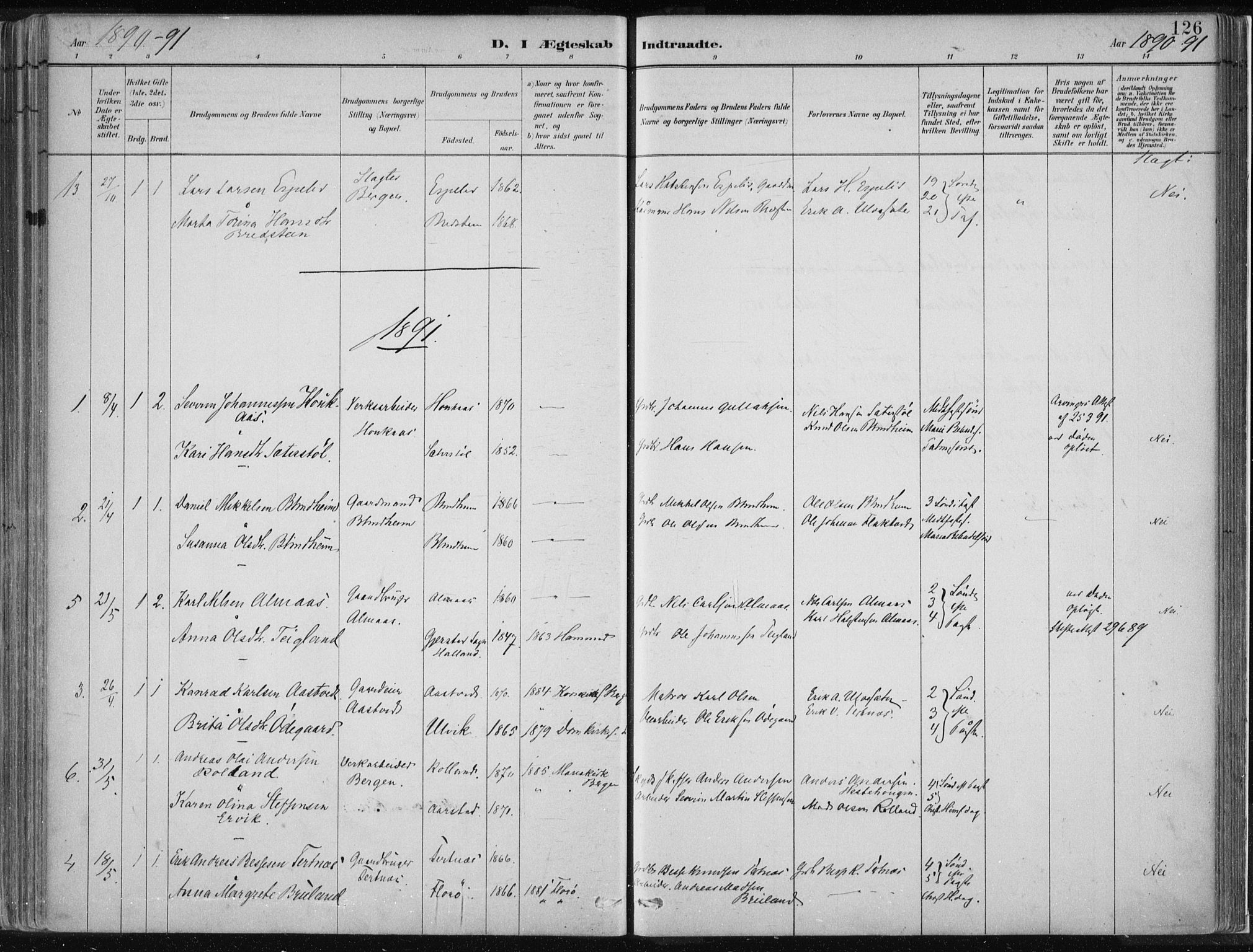 Hamre sokneprestembete, SAB/A-75501/H/Ha/Haa/Haad/L0001: Parish register (official) no. D  1, 1882-1906, p. 126