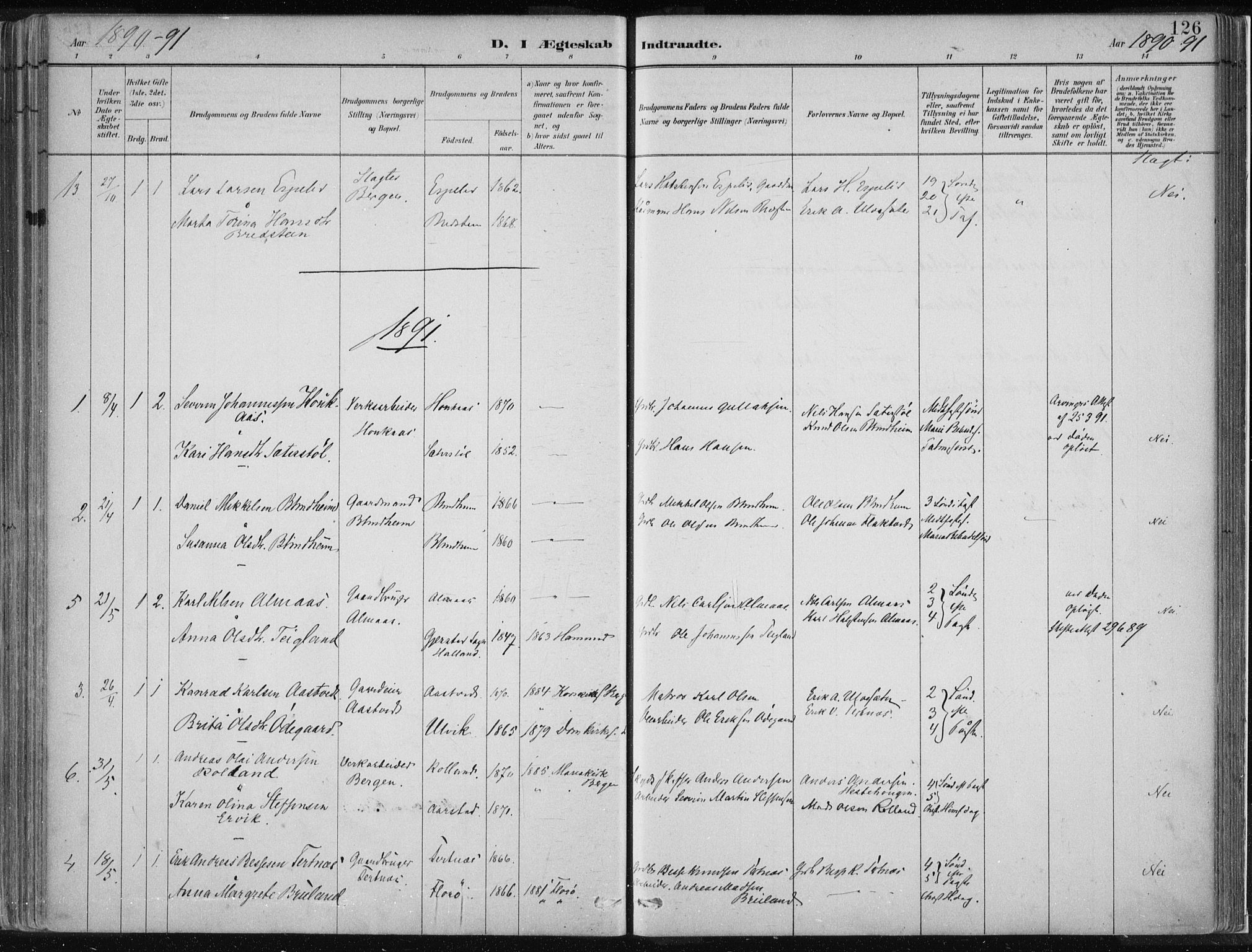 Hamre sokneprestembete, AV/SAB-A-75501/H/Ha/Haa/Haad/L0001: Parish register (official) no. D  1, 1882-1906, p. 126