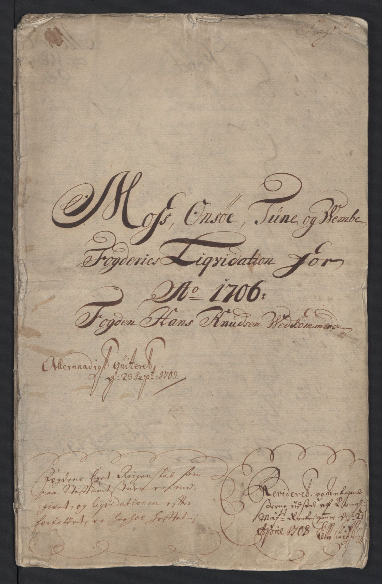 Rentekammeret inntil 1814, Reviderte regnskaper, Fogderegnskap, AV/RA-EA-4092/R04/L0133: Fogderegnskap Moss, Onsøy, Tune, Veme og Åbygge, 1705-1706, p. 221