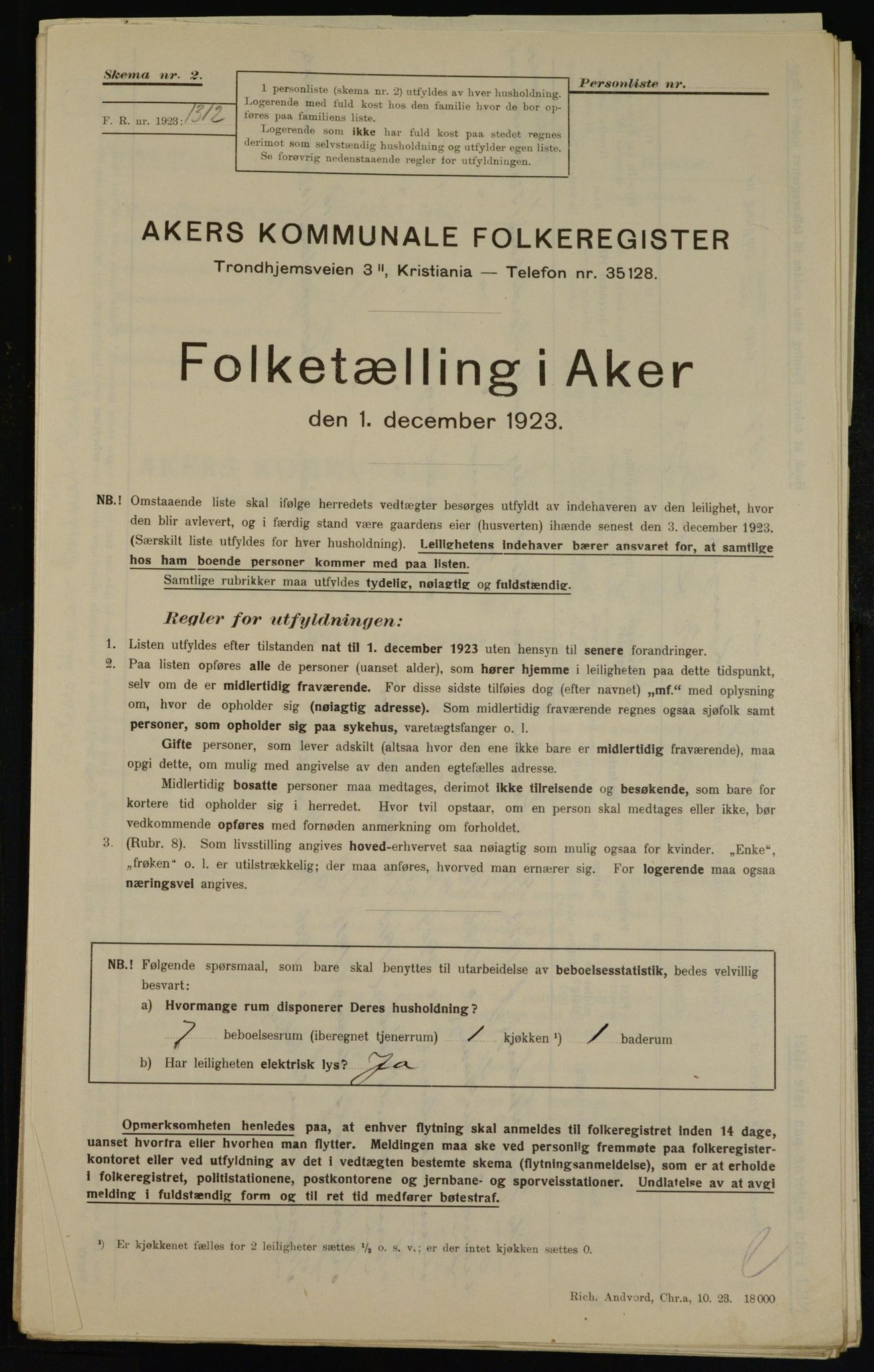 , Municipal Census 1923 for Aker, 1923, p. 44182