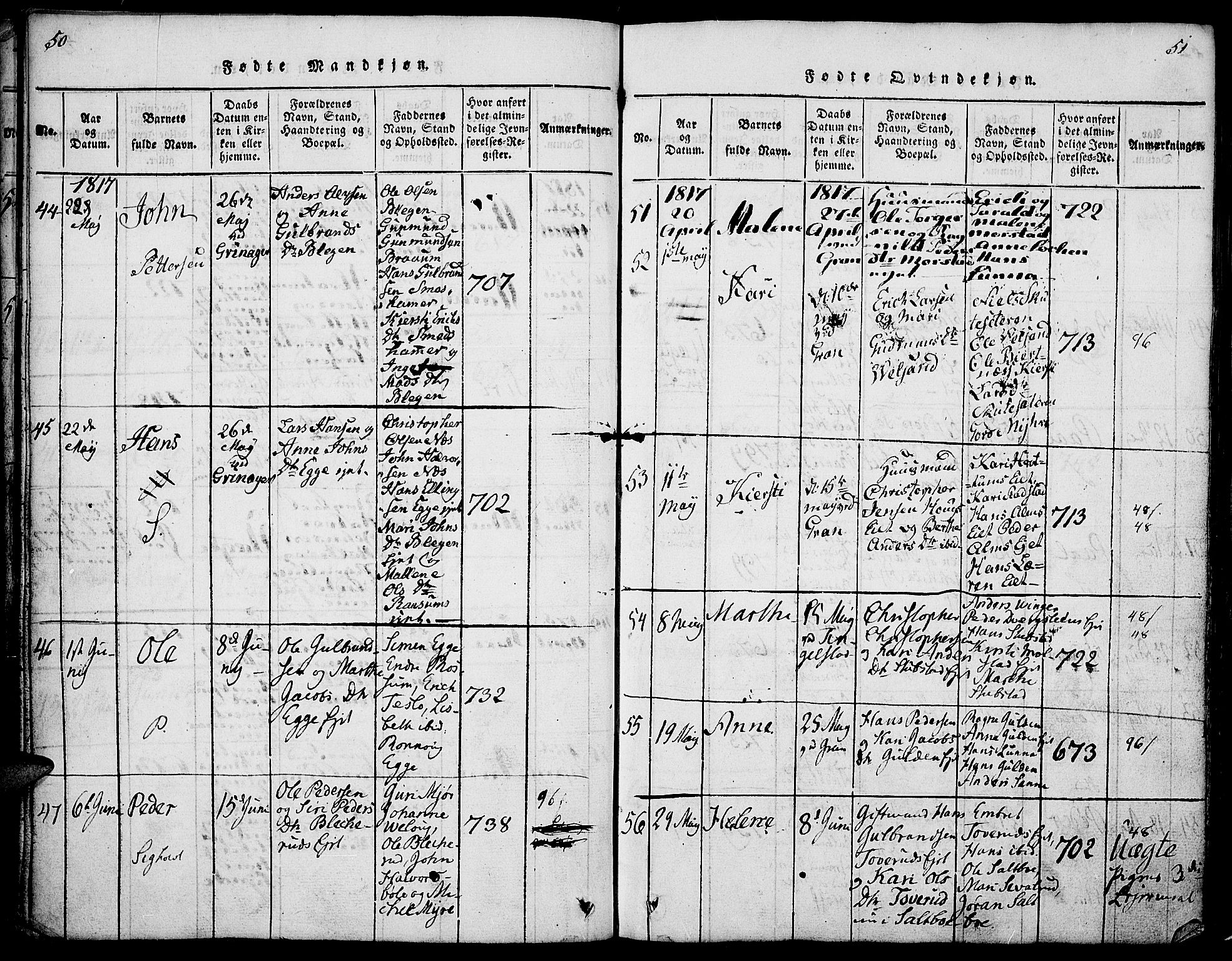 Gran prestekontor, AV/SAH-PREST-112/H/Ha/Haa/L0009: Parish register (official) no. 9, 1815-1824, p. 50-51