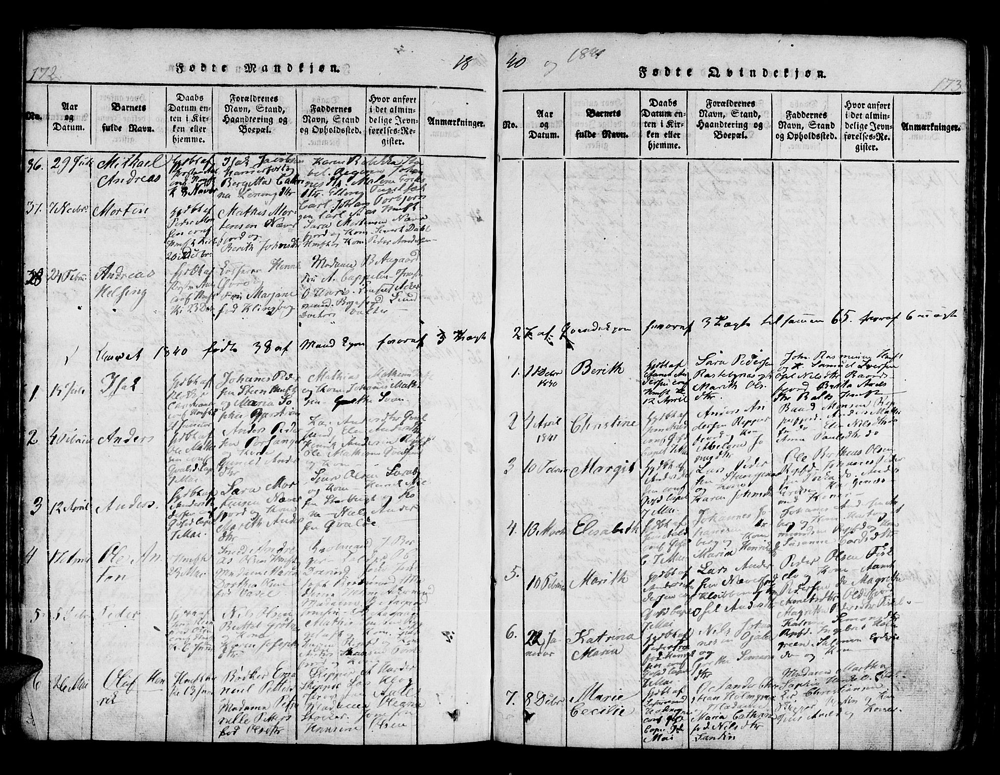 Hammerfest sokneprestkontor, AV/SATØ-S-1347/H/Ha/L0003.kirke: Parish register (official) no. 3, 1821-1842, p. 172-173