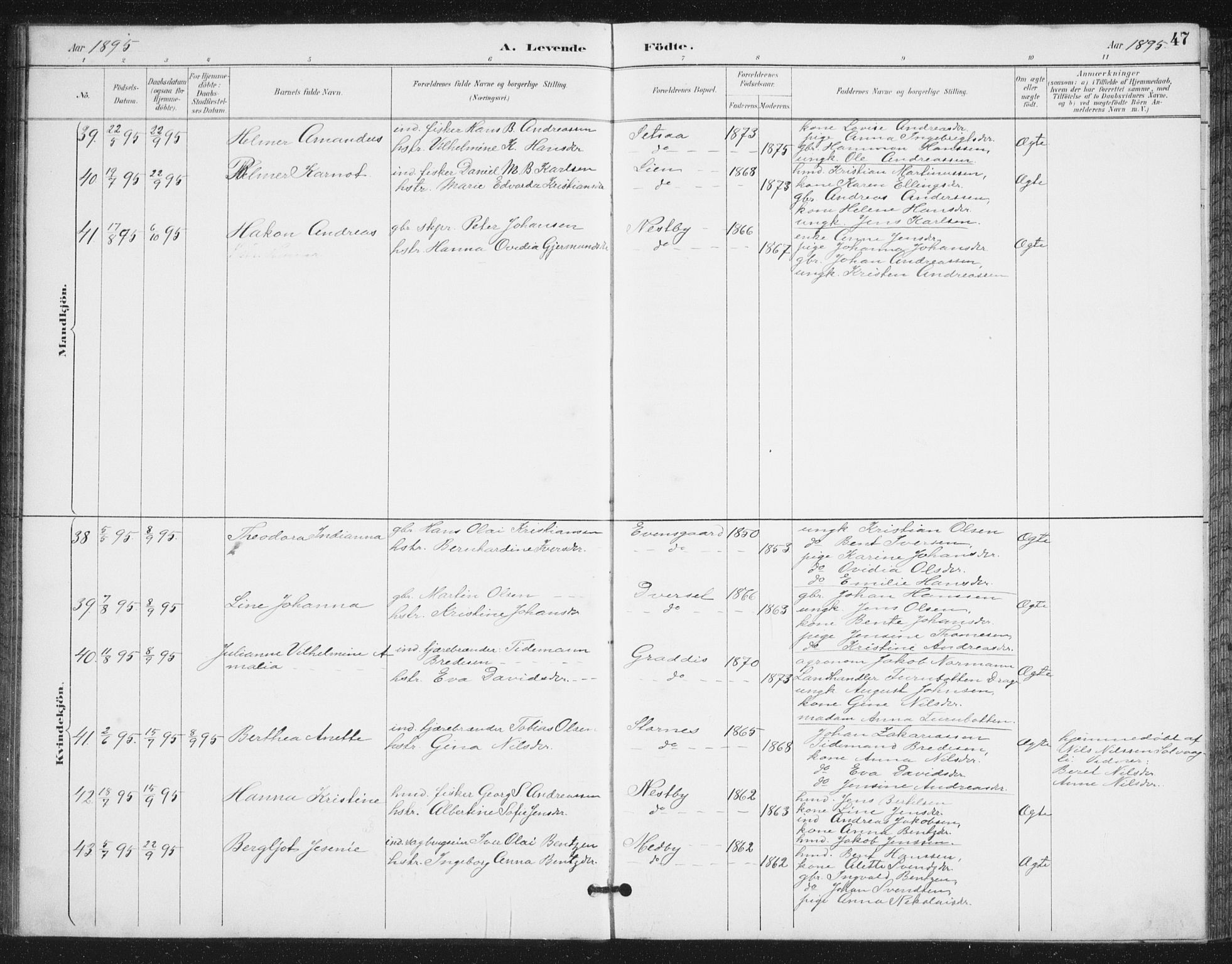 Ministerialprotokoller, klokkerbøker og fødselsregistre - Nordland, AV/SAT-A-1459/847/L0682: Parish register (copy) no. 847C10, 1889-1907, p. 47