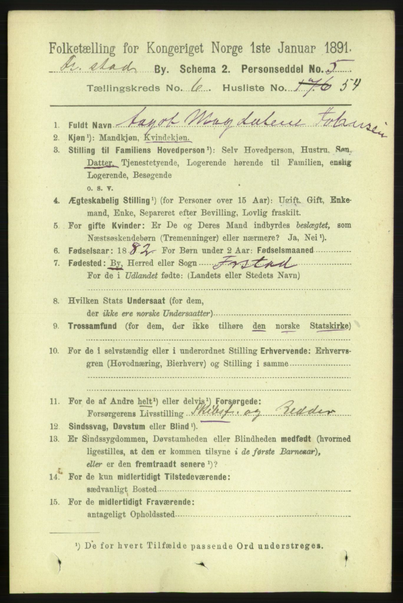 RA, 1891 census for 0103 Fredrikstad, 1891, p. 8151