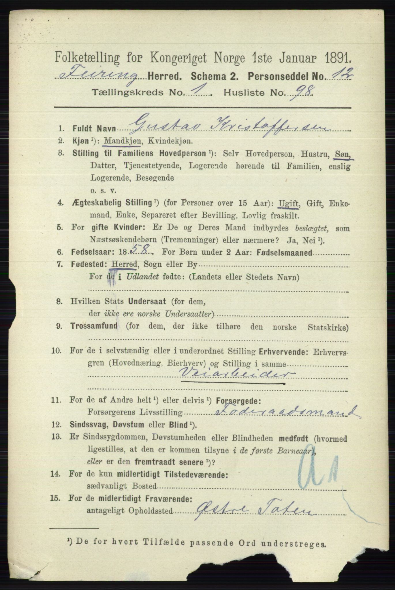 RA, 1891 census for 0240 Feiring, 1891, p. 666