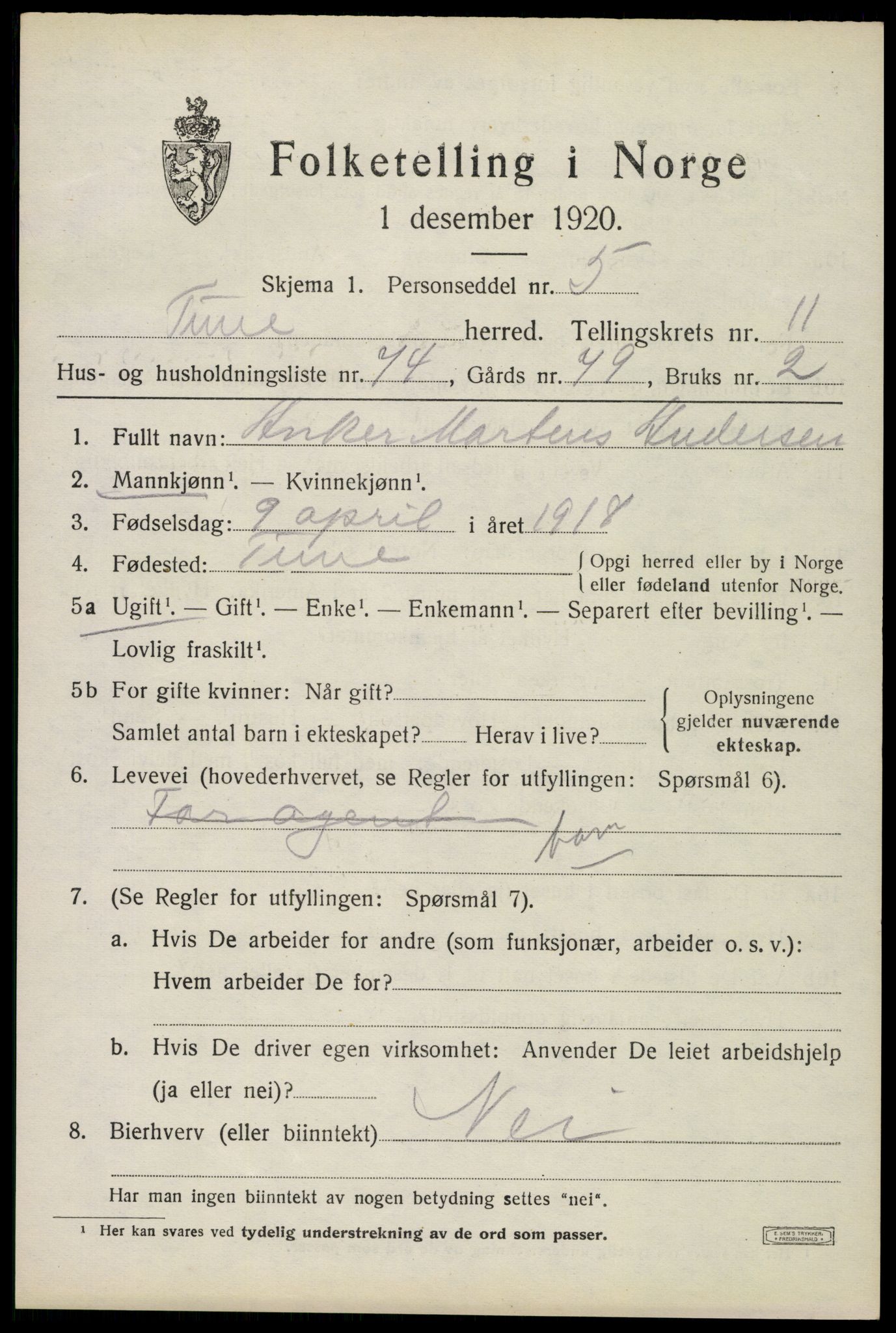 SAO, 1920 census for Tune, 1920, p. 14946