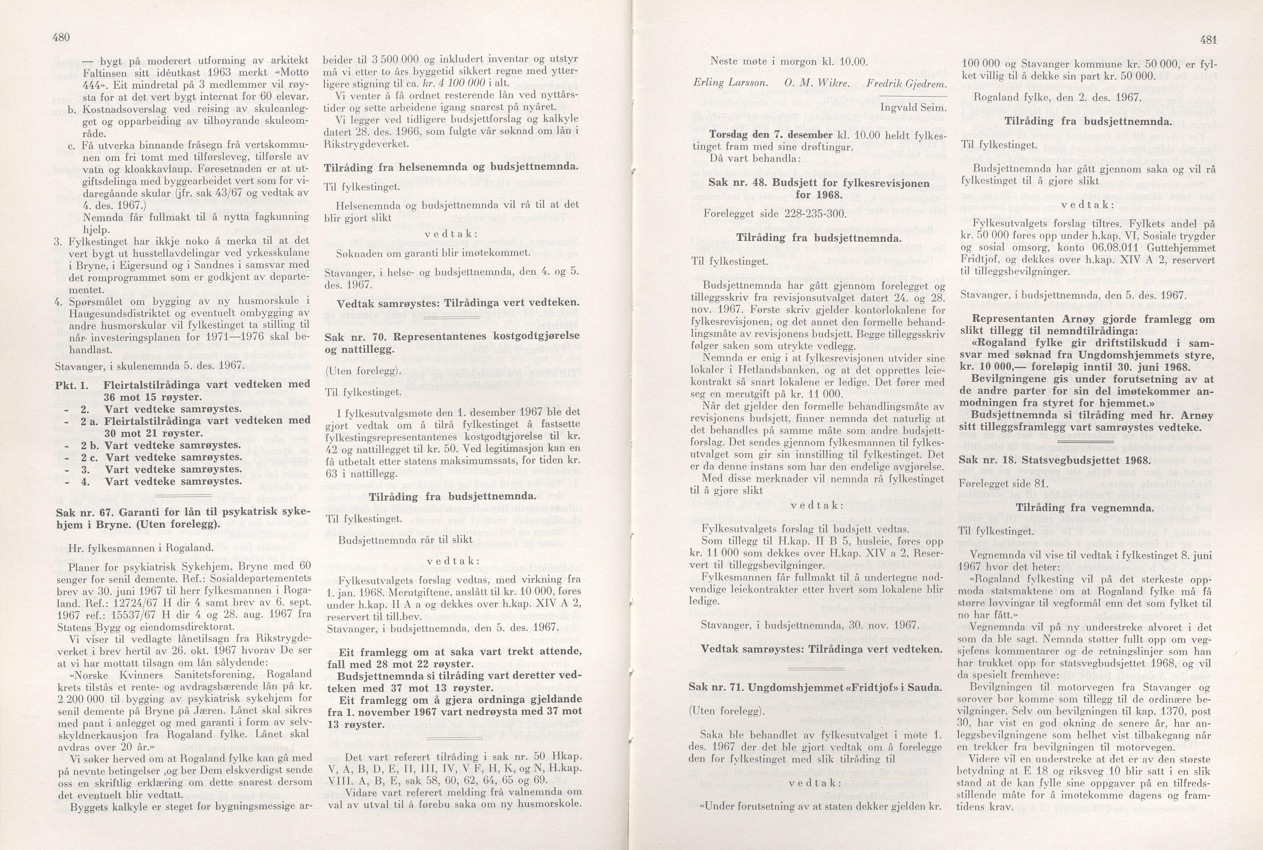 Rogaland fylkeskommune - Fylkesrådmannen , IKAR/A-900/A/Aa/Aaa/L0087: Møtebok , 1967, p. 480-481