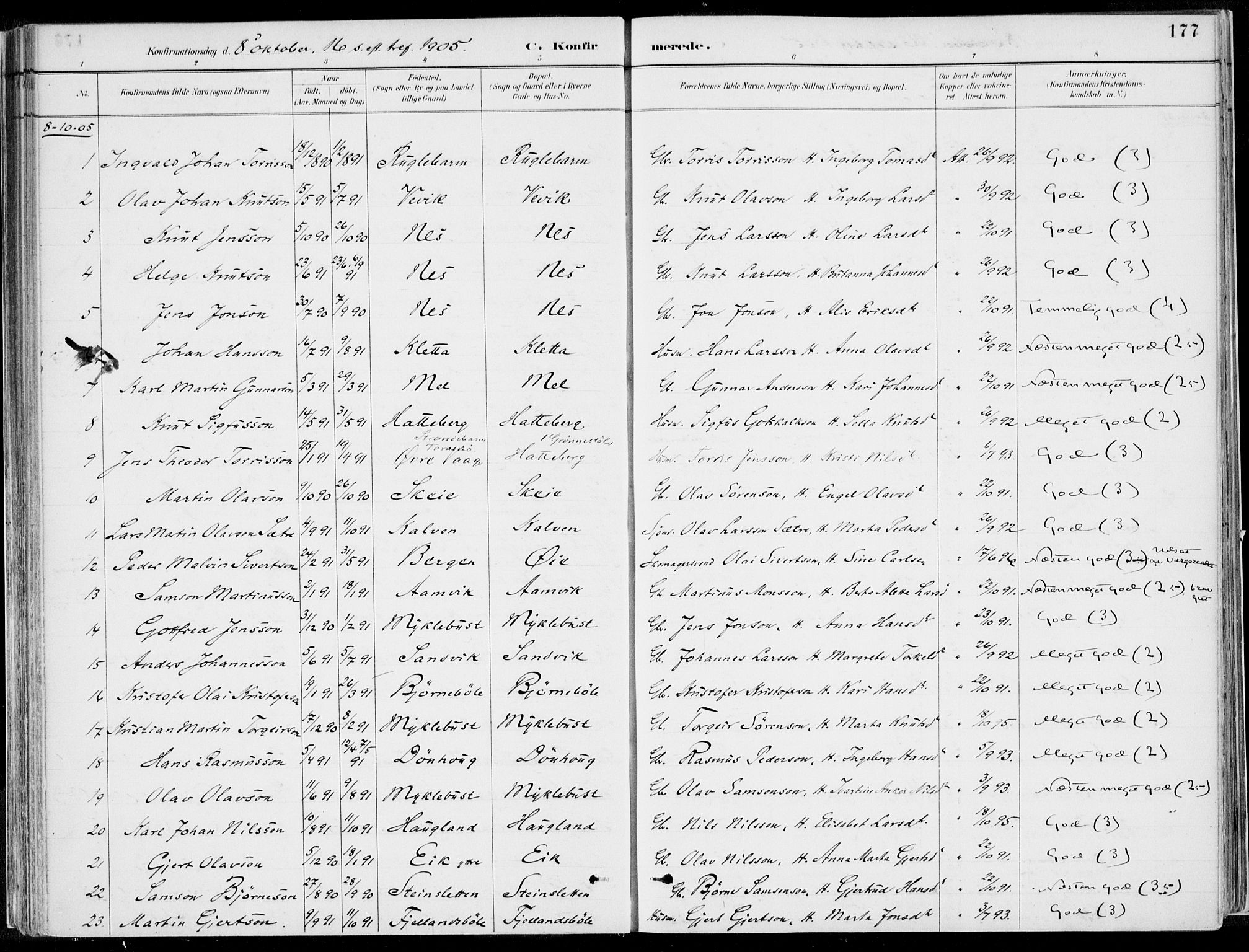 Kvinnherad sokneprestembete, SAB/A-76401/H/Haa: Parish register (official) no. B  1, 1887-1921, p. 177