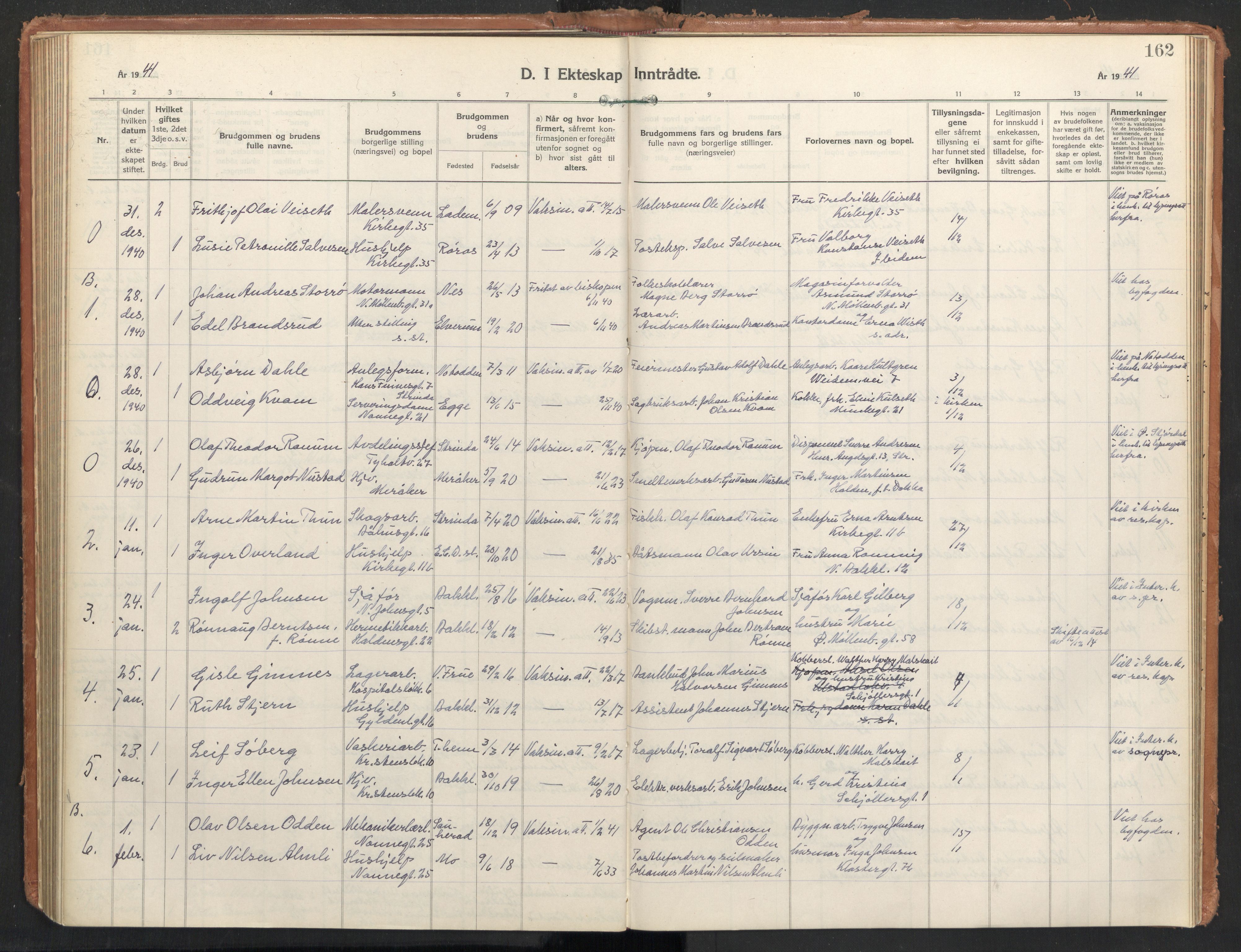 Ministerialprotokoller, klokkerbøker og fødselsregistre - Sør-Trøndelag, SAT/A-1456/604/L0209: Parish register (official) no. 604A29, 1931-1945, p. 162