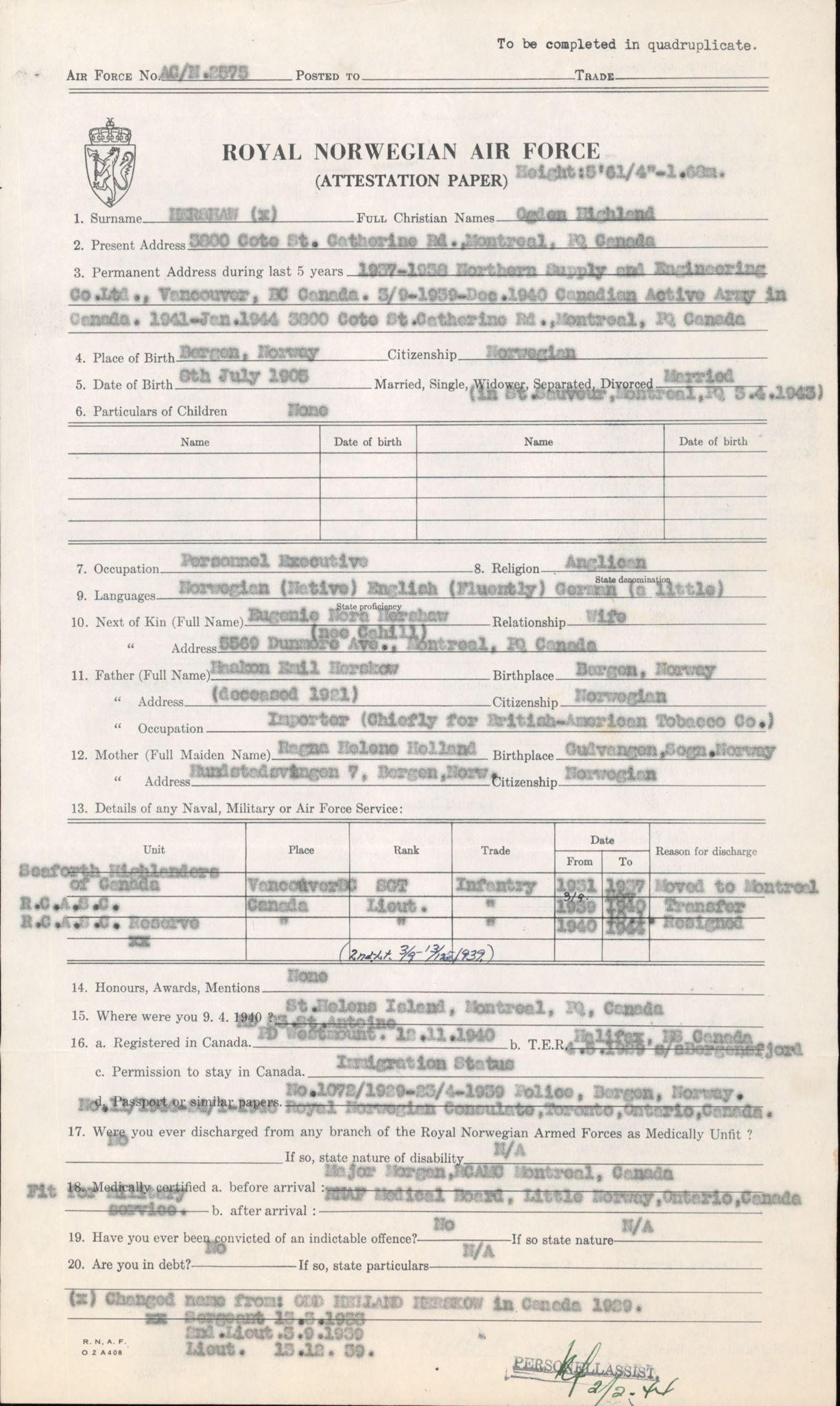 Forsvaret, Forsvarets overkommando/Luftforsvarsstaben, AV/RA-RAFA-4079/P/Pa/L0013: Personellmapper, 1905, p. 172