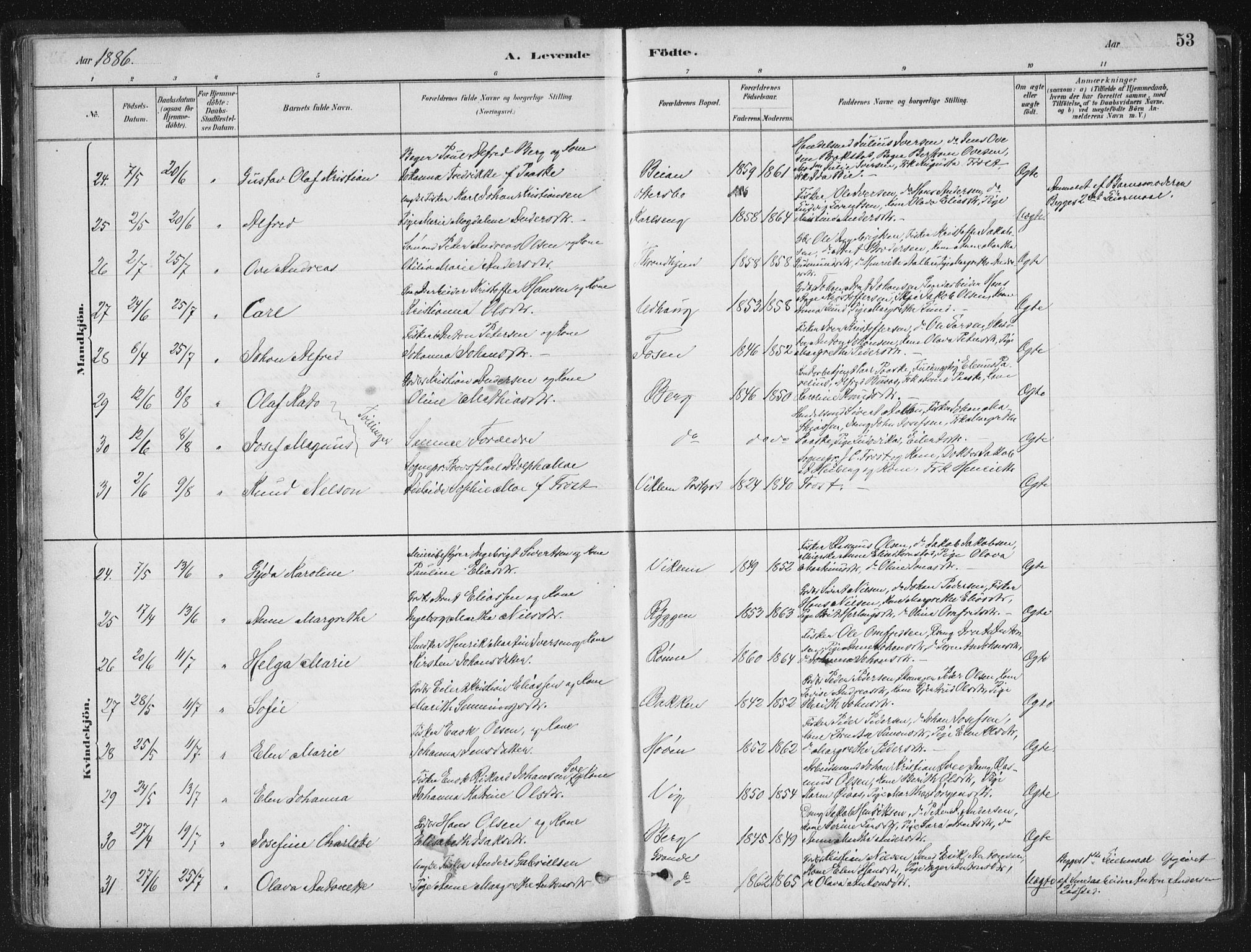 Ministerialprotokoller, klokkerbøker og fødselsregistre - Sør-Trøndelag, AV/SAT-A-1456/659/L0739: Parish register (official) no. 659A09, 1879-1893, p. 53