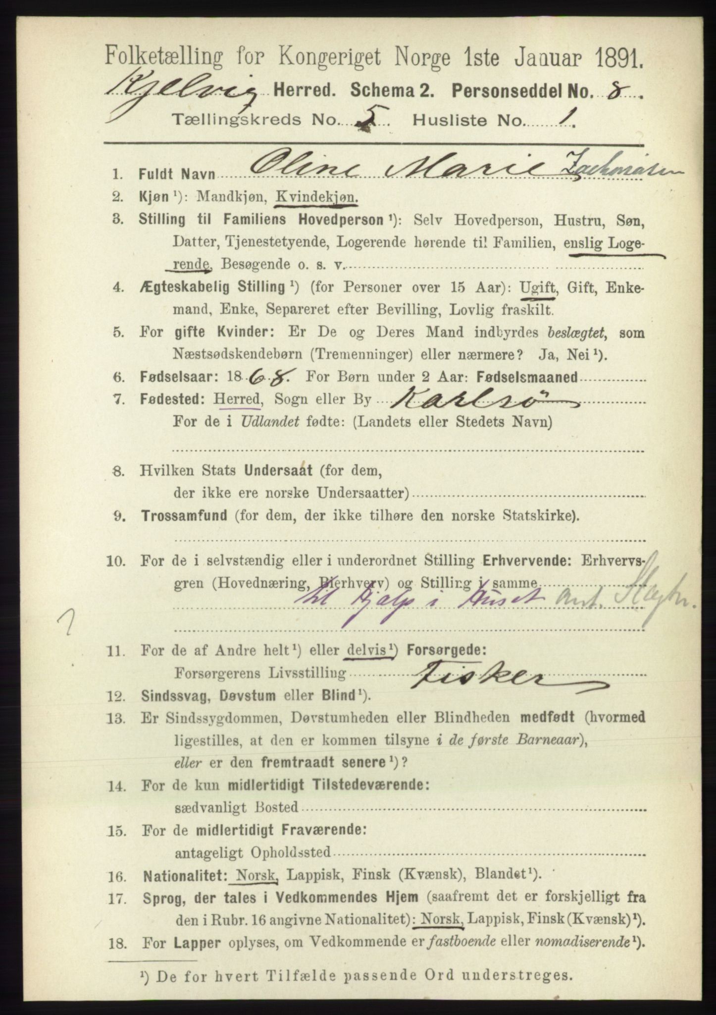 RA, 1891 census for 2019 Kjelvik, 1891, p. 553