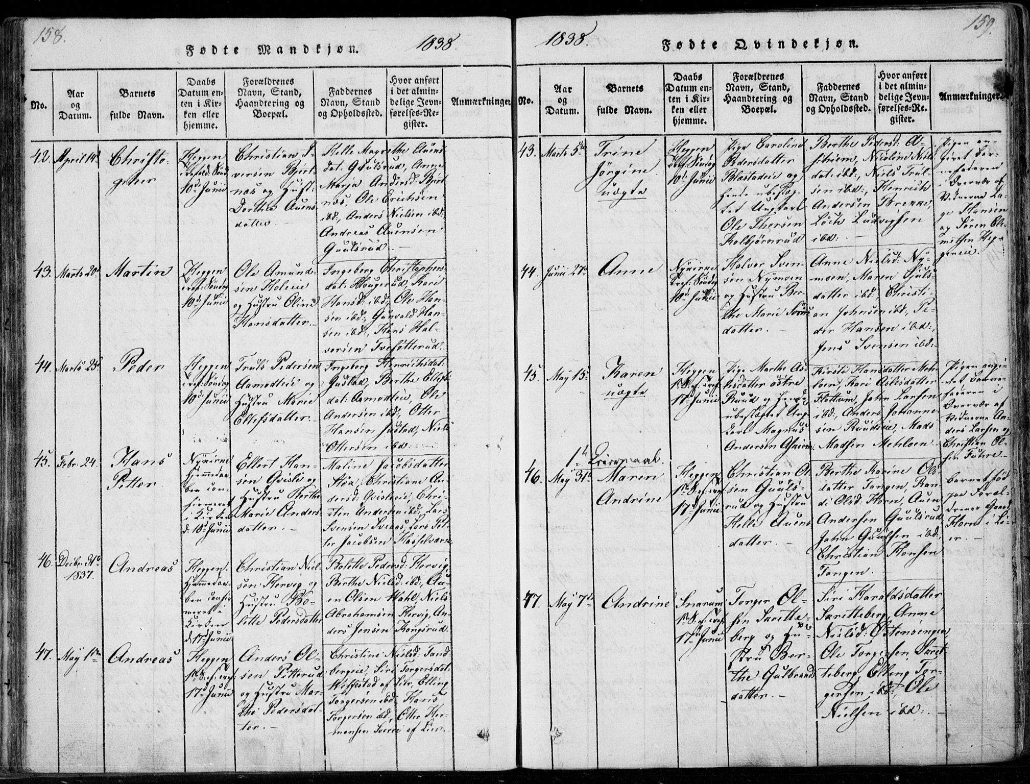 Modum kirkebøker, SAKO/A-234/F/Fa/L0006: Parish register (official) no. 6, 1832-1841, p. 158-159