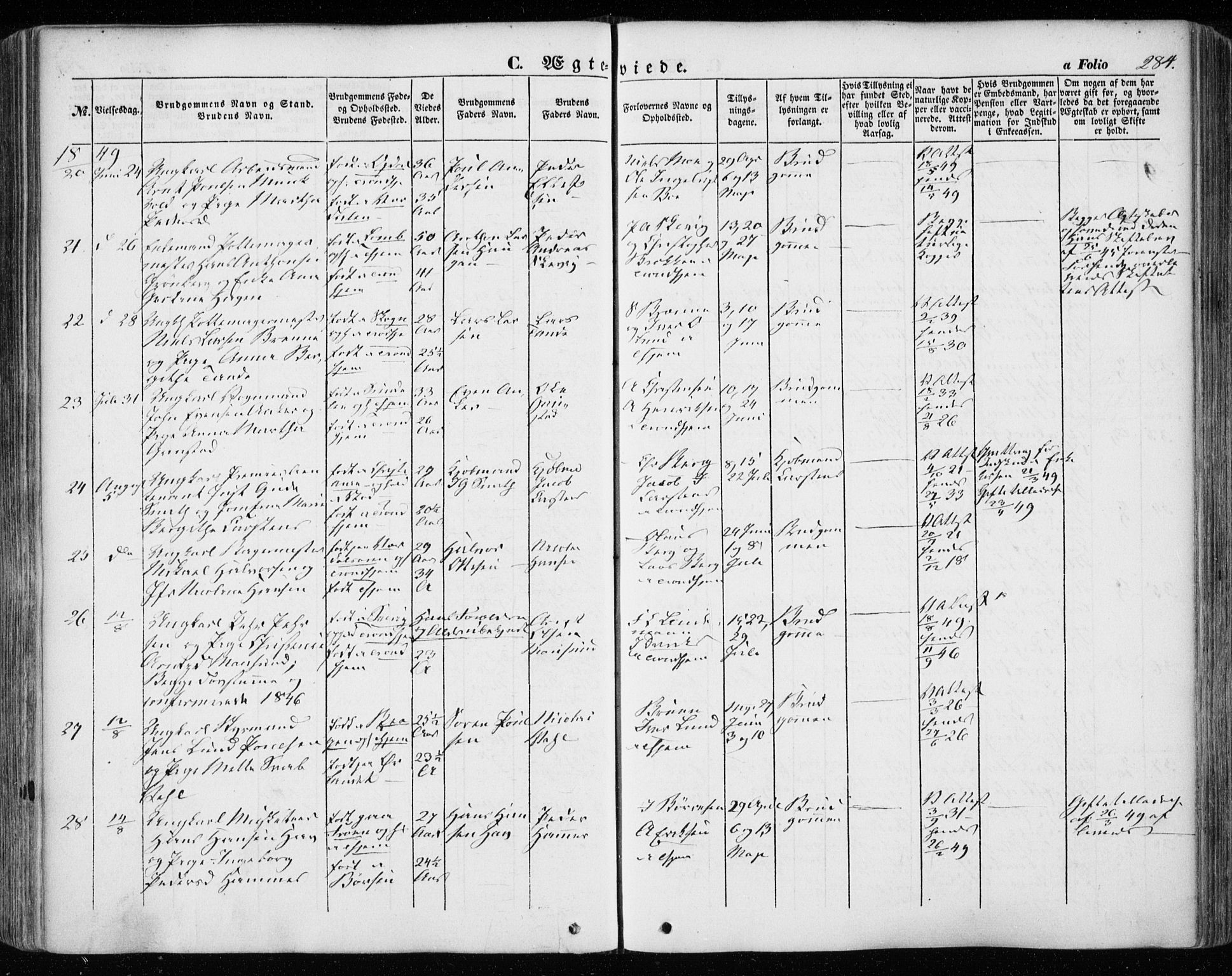 Ministerialprotokoller, klokkerbøker og fødselsregistre - Sør-Trøndelag, SAT/A-1456/601/L0051: Parish register (official) no. 601A19, 1848-1857, p. 284