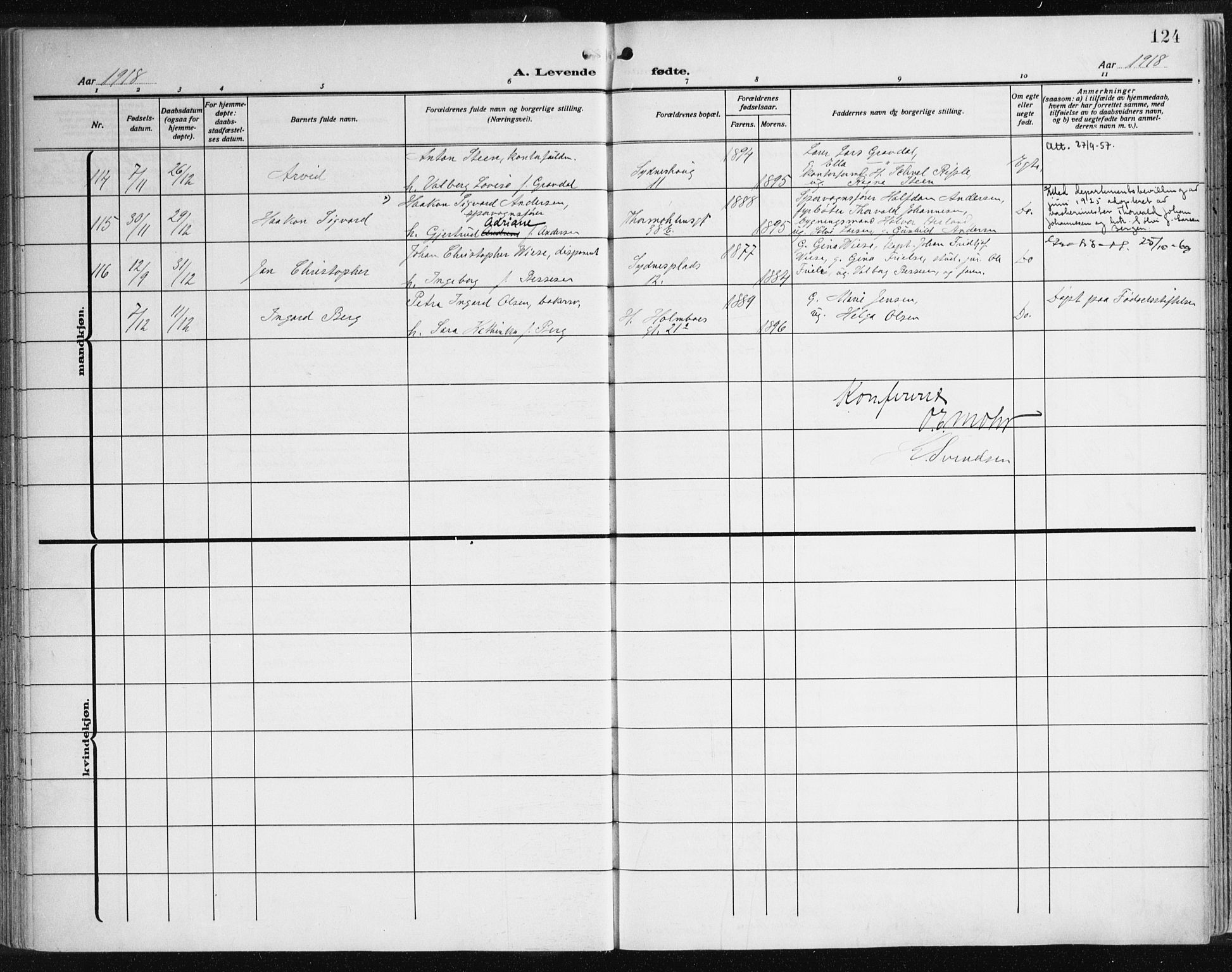 Johanneskirken sokneprestembete, AV/SAB-A-76001/H/Haa: Parish register (official) no. A 3, 1913-1934, p. 124