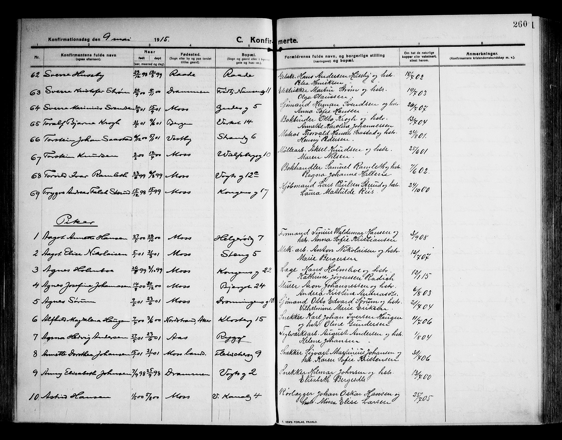 Moss prestekontor Kirkebøker, AV/SAO-A-2003/F/Fb/L0005: Parish register (official) no. II 5, 1913-1923, p. 260