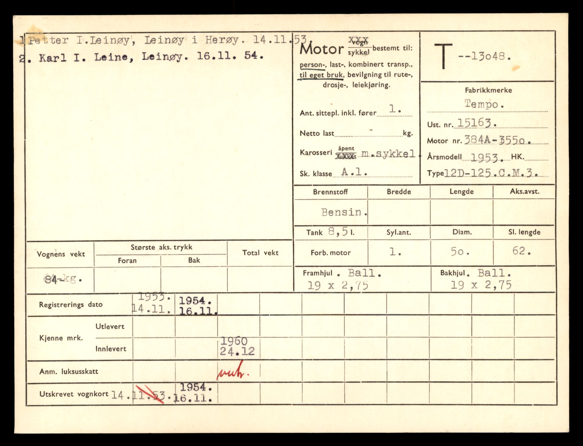 Møre og Romsdal vegkontor - Ålesund trafikkstasjon, AV/SAT-A-4099/F/Fe/L0037: Registreringskort for kjøretøy T 13031 - T 13179, 1927-1998, p. 407
