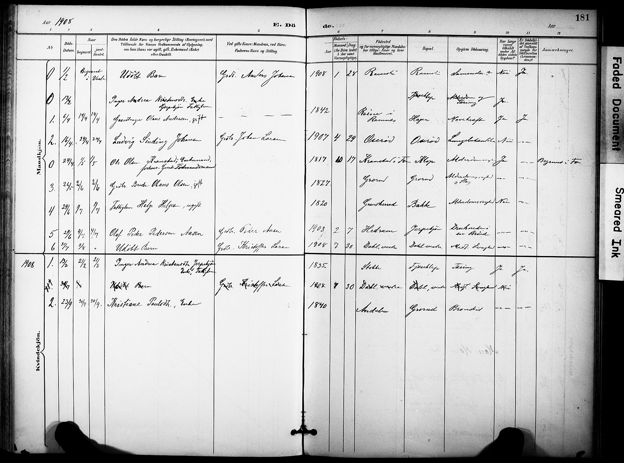 Ramnes kirkebøker, AV/SAKO-A-314/F/Fa/L0008: Parish register (official) no. I 8, 1896-1913, p. 181