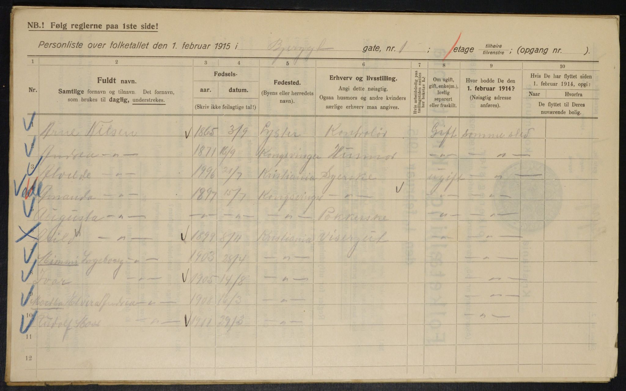 OBA, Municipal Census 1915 for Kristiania, 1915, p. 5475