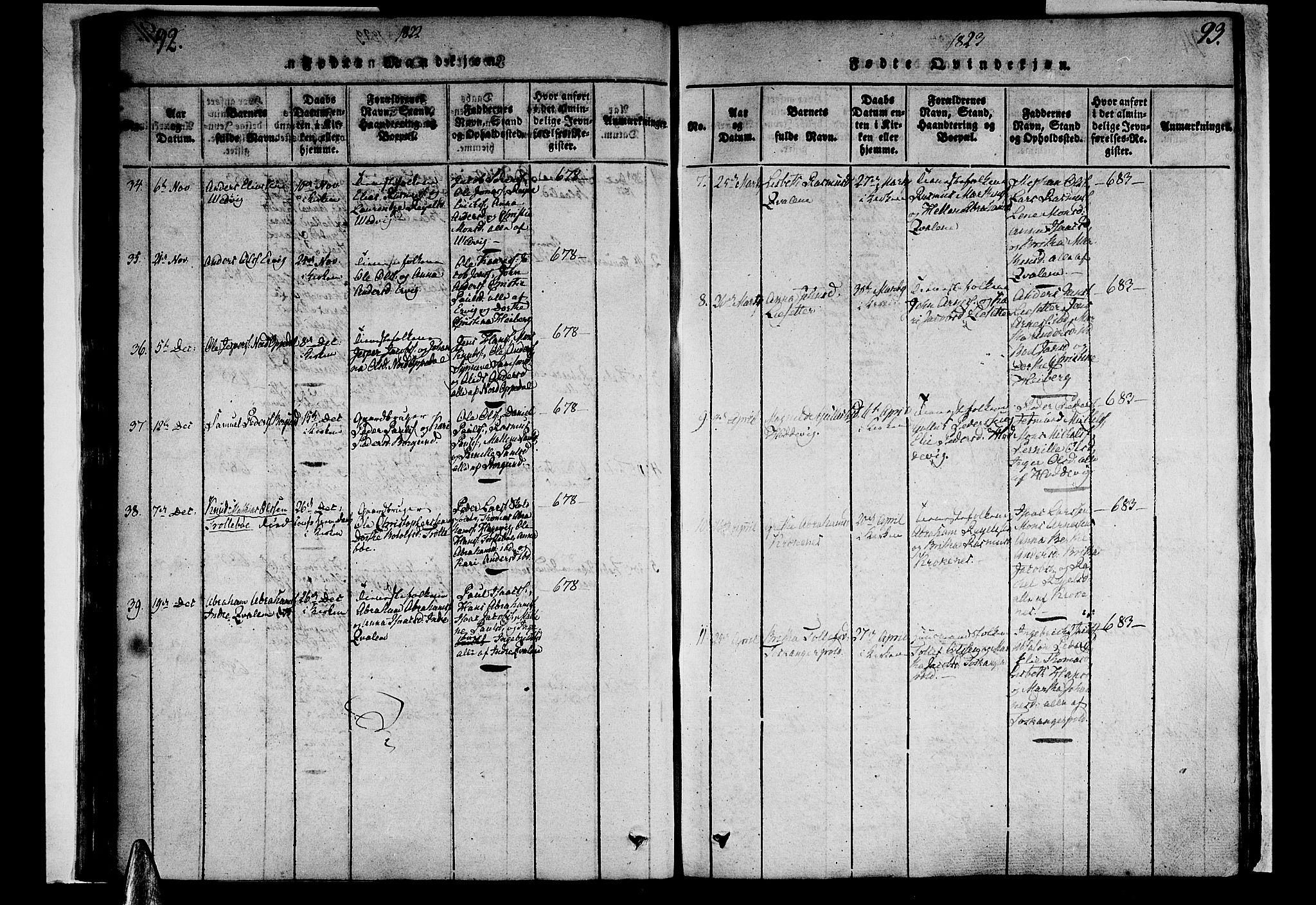 Selje sokneprestembete, SAB/A-99938/H/Ha/Haa/Haaa: Parish register (official) no. A 8, 1816-1828, p. 92-93