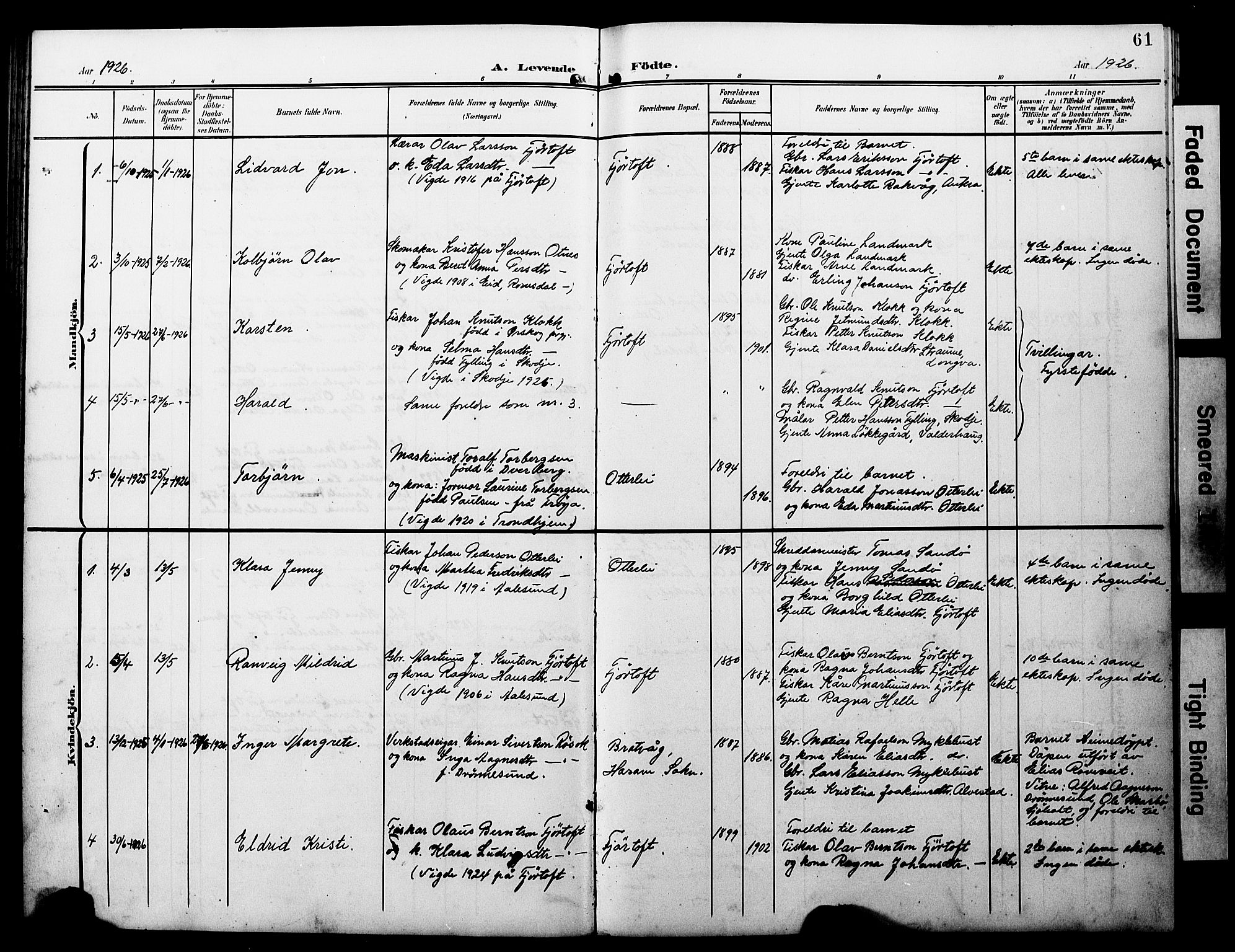 Ministerialprotokoller, klokkerbøker og fødselsregistre - Møre og Romsdal, AV/SAT-A-1454/538/L0524: Parish register (copy) no. 538C02, 1901-1931, p. 61