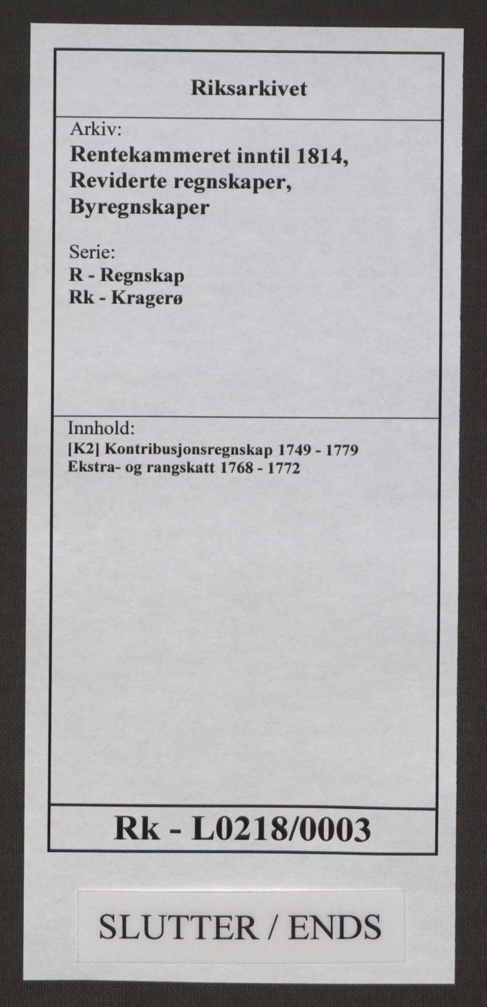 Rentekammeret inntil 1814, Reviderte regnskaper, Byregnskaper, AV/RA-EA-4066/R/Rk/L0218/0003: [K2] Kontribusjonsregnskap / Ekstra- og rangskatt, 1768-1772, p. 111