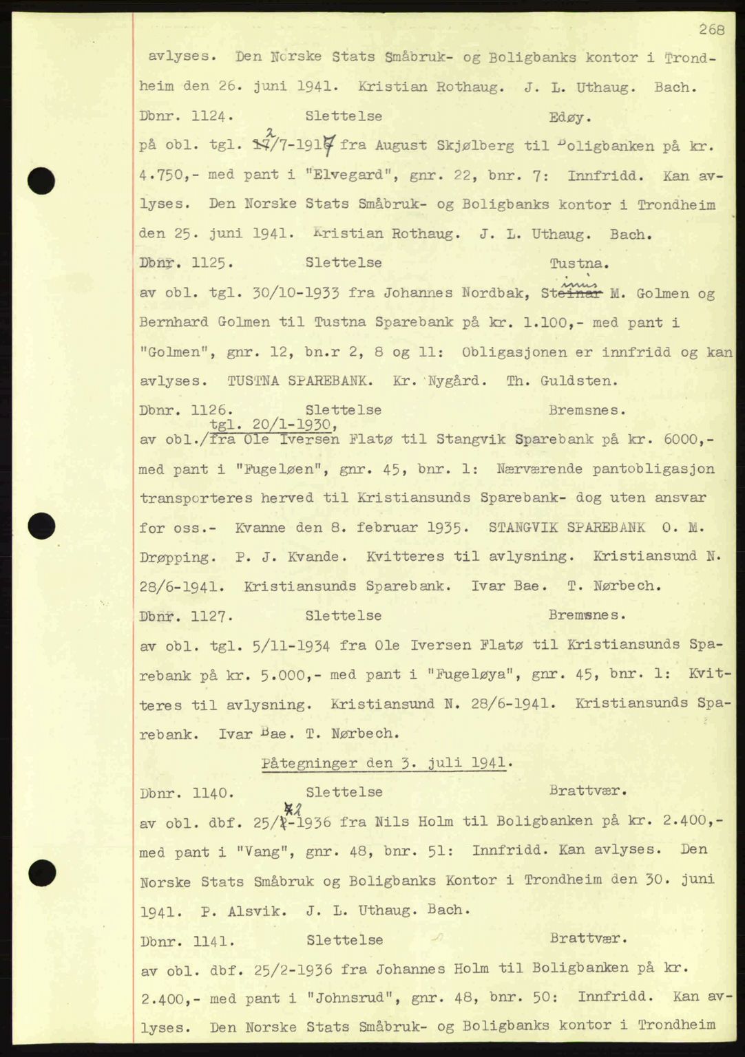 Nordmøre sorenskriveri, AV/SAT-A-4132/1/2/2Ca: Mortgage book no. C81, 1940-1945, Diary no: : 1125/1941