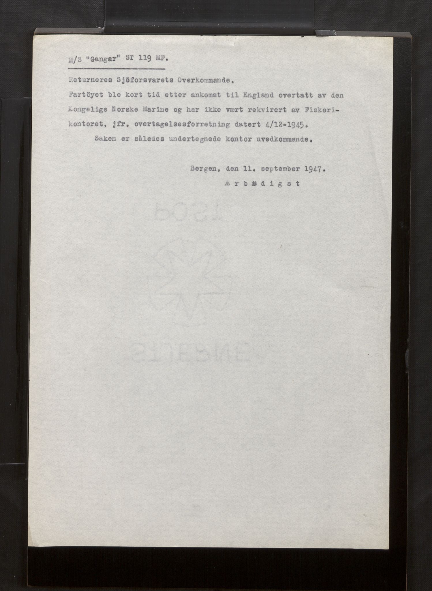 Fiskeridirektoratet - 1 Adm. ledelse - 13 Båtkontoret, AV/SAB-A-2003/La/L0042: Statens krigsforsikring for fiskeflåten, 1936-1971, p. 180