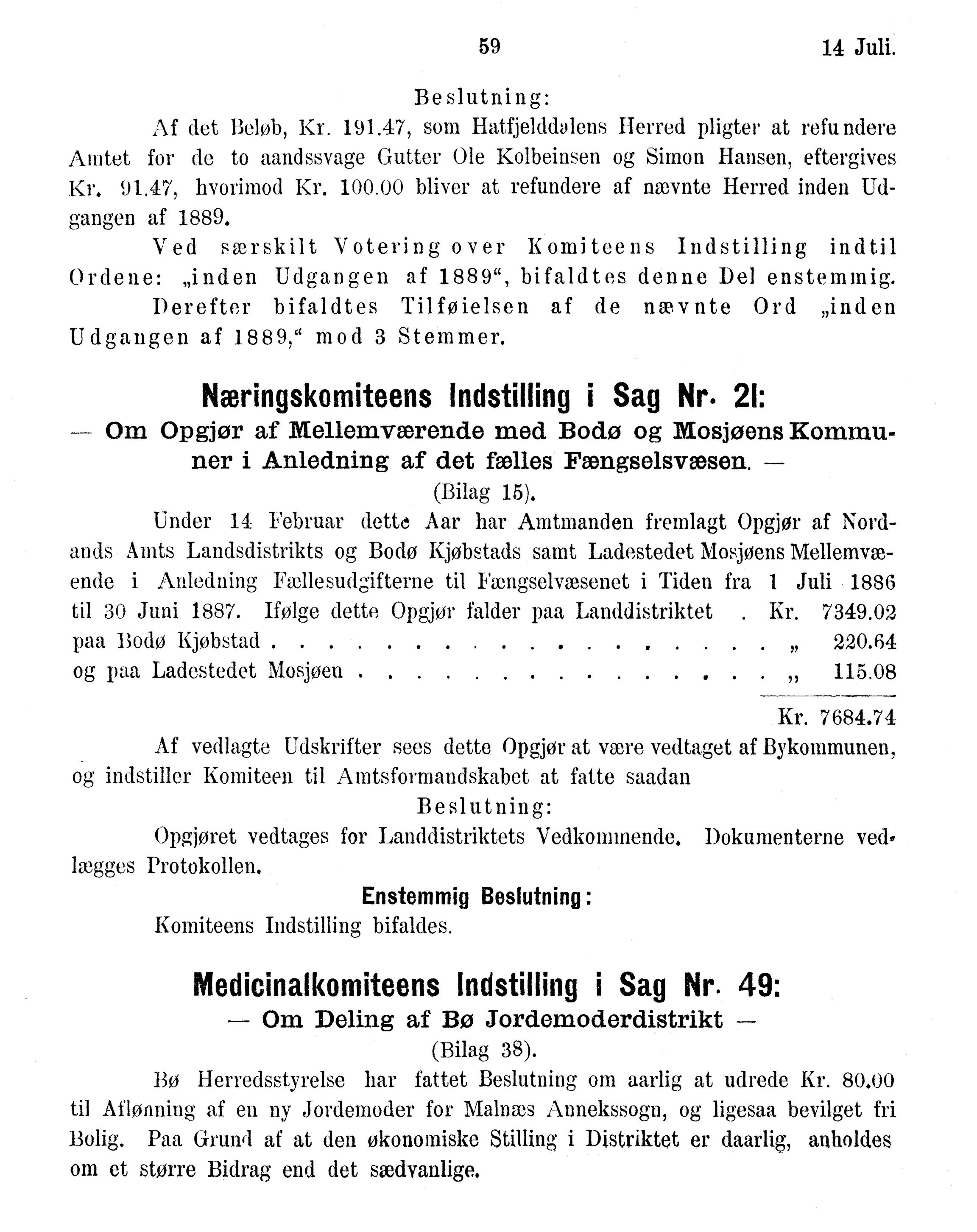 Nordland Fylkeskommune. Fylkestinget, AIN/NFK-17/176/A/Ac/L0015: Fylkestingsforhandlinger 1886-1890, 1886-1890