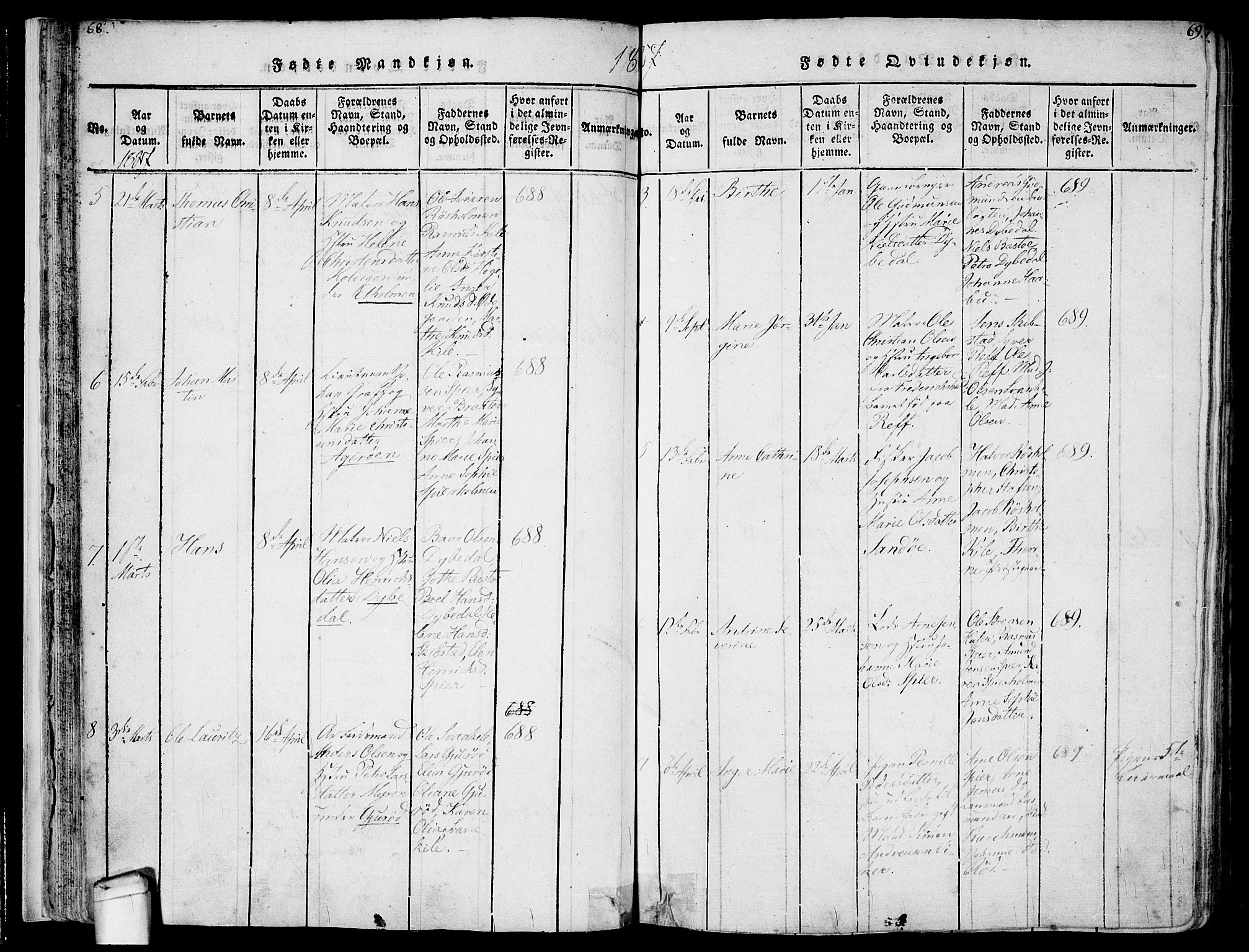 Hvaler prestekontor Kirkebøker, SAO/A-2001/F/Fa/L0005: Parish register (official) no. I 5, 1816-1845, p. 68-69