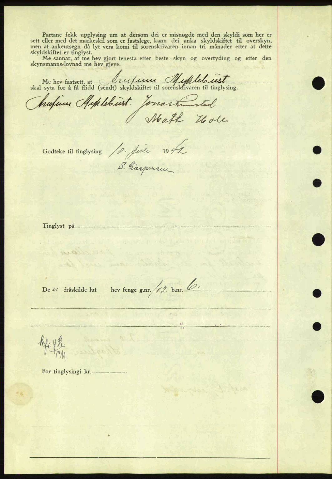 Nordfjord sorenskriveri, SAB/A-2801/02/02b/02bj/L0007: Mortgage book no. A7, 1941-1943, Diary no: : 888/1942