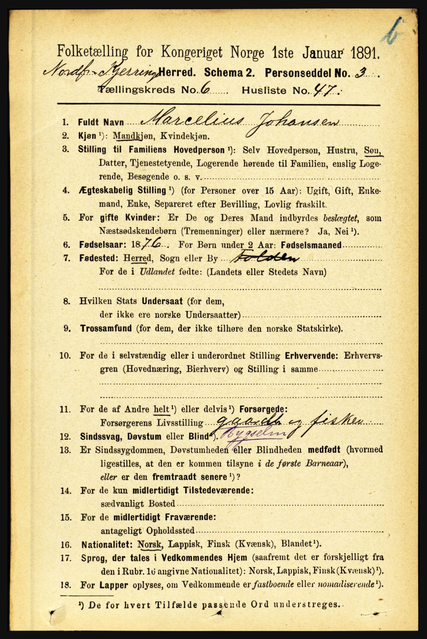 RA, 1891 census for 1846 Nordfold-Kjerringøy, 1891, p. 1692