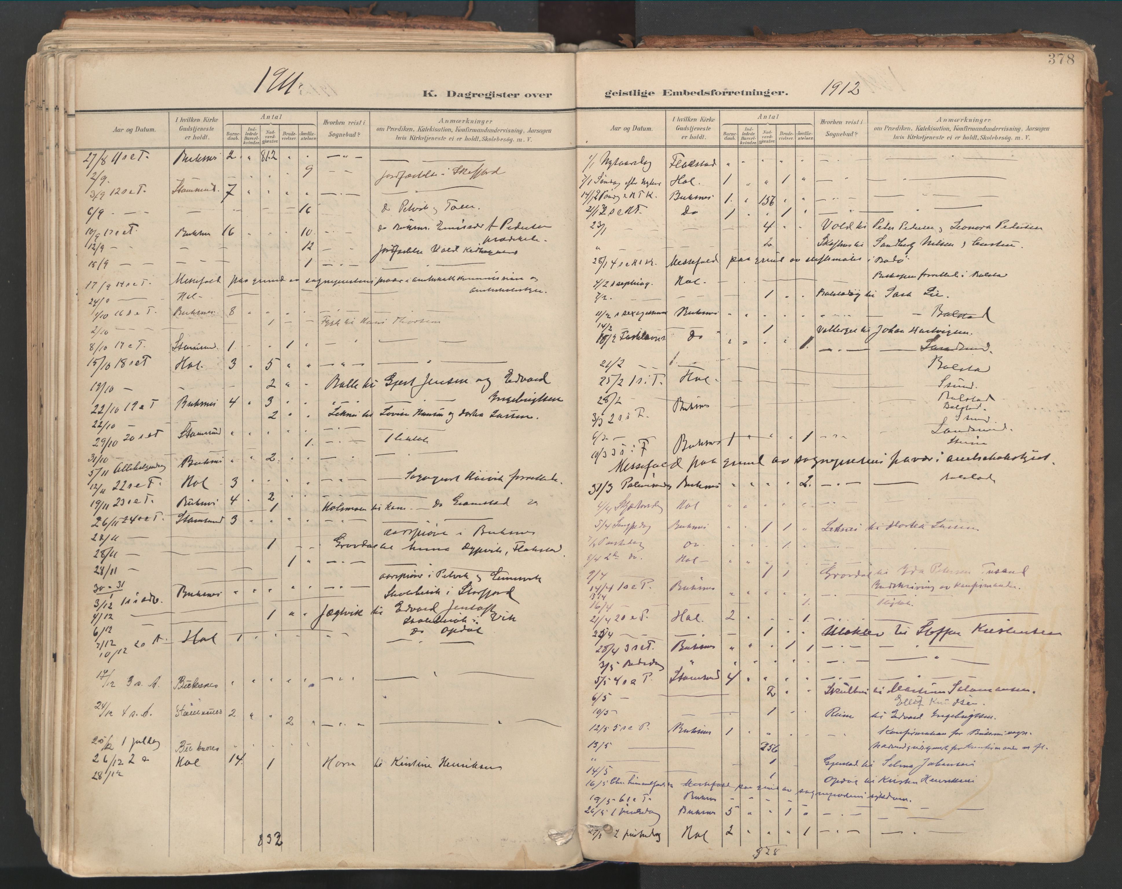 Ministerialprotokoller, klokkerbøker og fødselsregistre - Nordland, SAT/A-1459/881/L1154: Parish register (official) no. 881A07, 1907-1918, p. 378