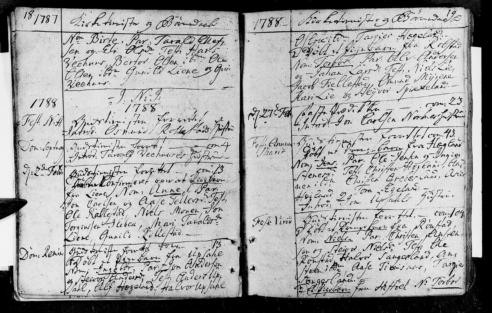 Vennesla sokneprestkontor, SAK/1111-0045/Fa/Fac/L0002: Parish register (official) no. A 2, 1785-1834, p. 18-19