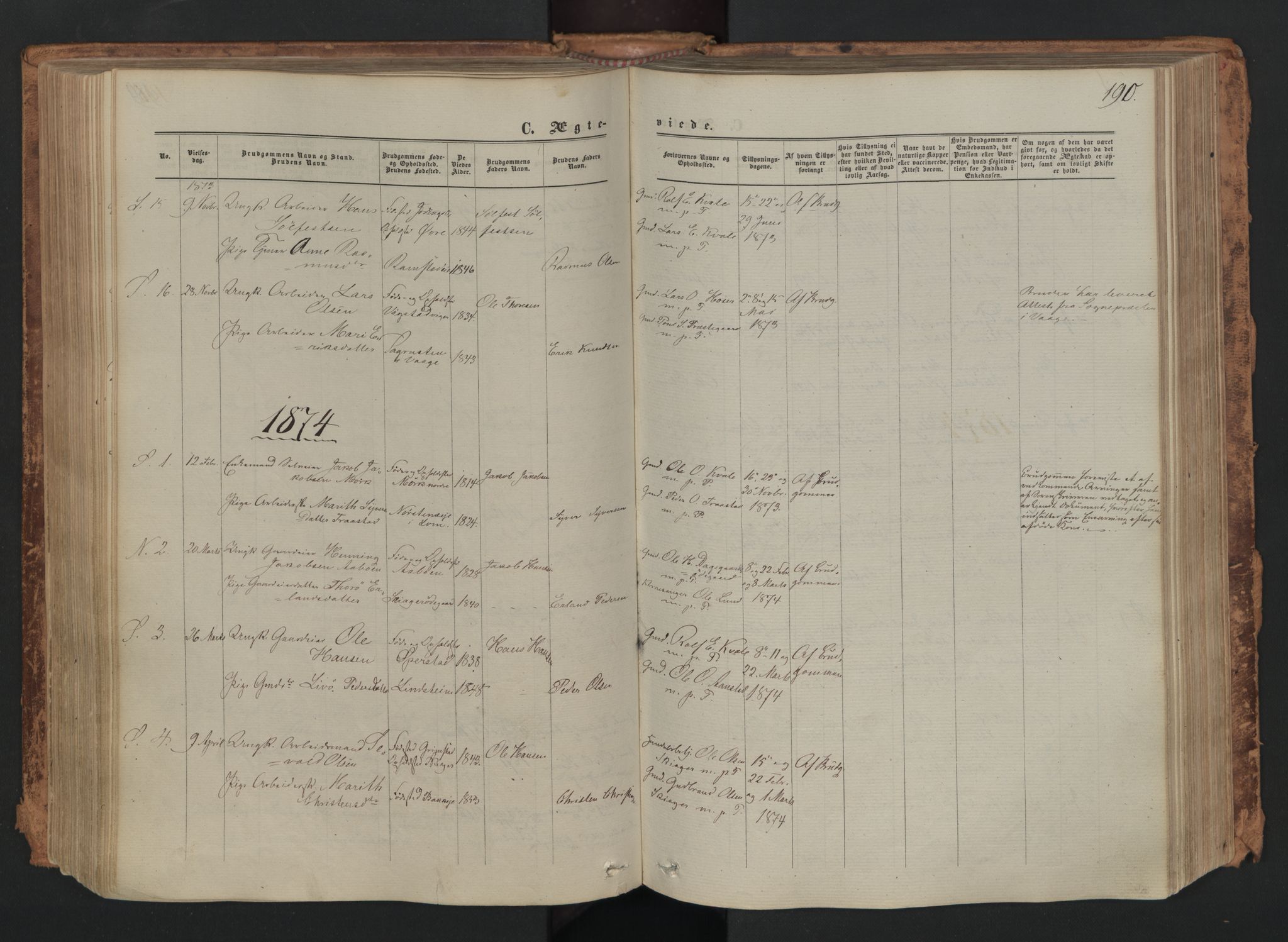 Skjåk prestekontor, SAH/PREST-072/H/Ha/Haa/L0001: Parish register (official) no. 1, 1863-1879, p. 190