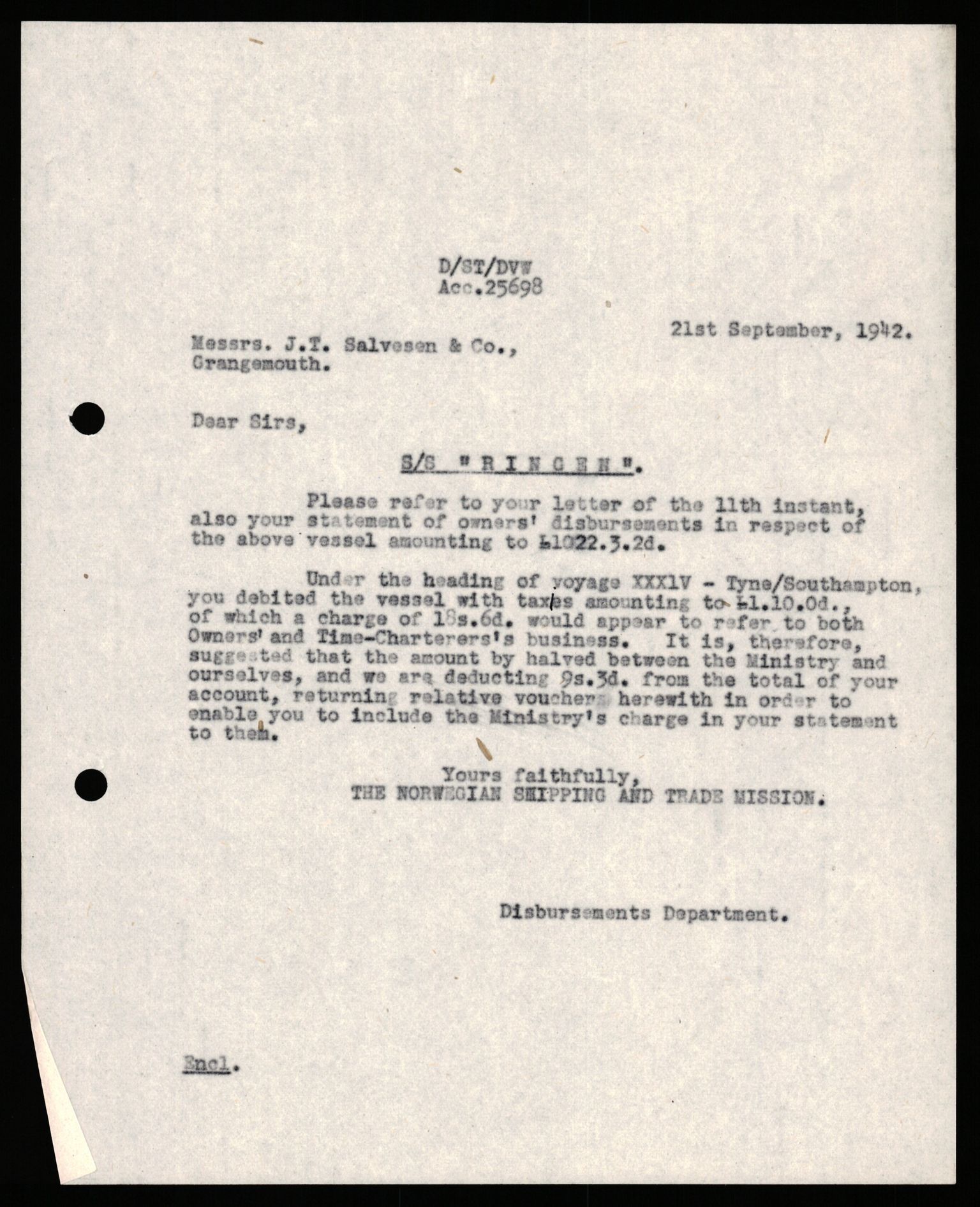 Nortraship London, Central Filing, AV/RA-S-2113/Db/L0503/0003: Ships / 178/6 - D/S Ringen, 1940-1944, p. 59