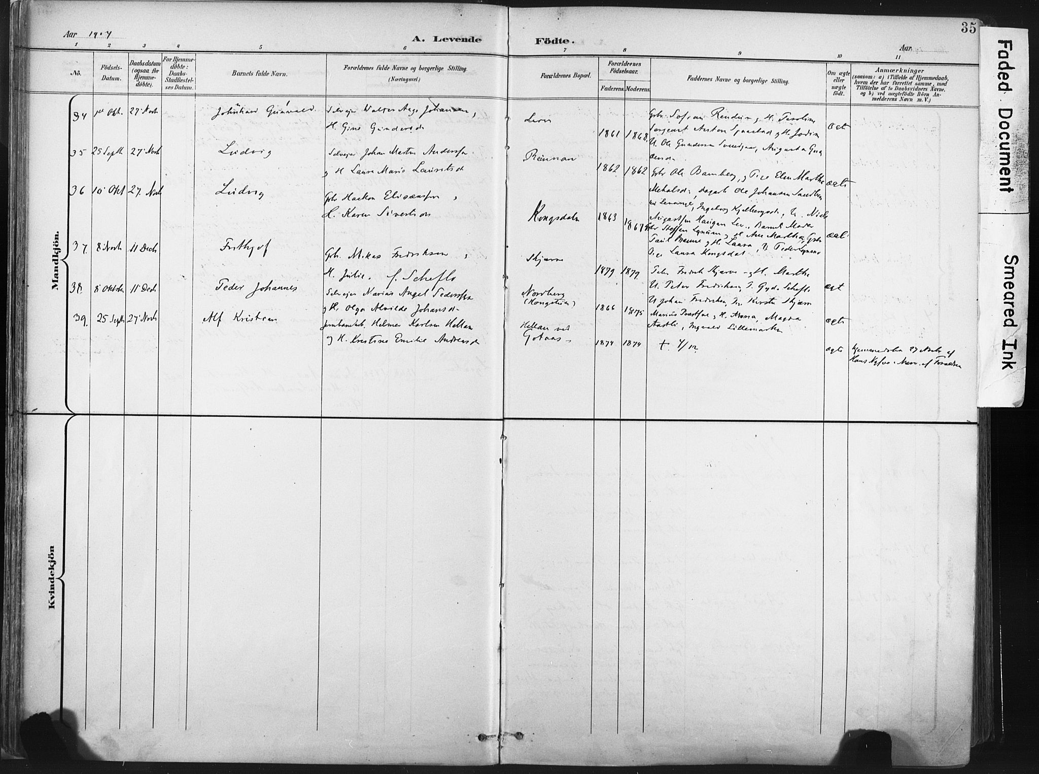 Ministerialprotokoller, klokkerbøker og fødselsregistre - Nord-Trøndelag, AV/SAT-A-1458/717/L0162: Parish register (official) no. 717A12, 1898-1923, p. 35