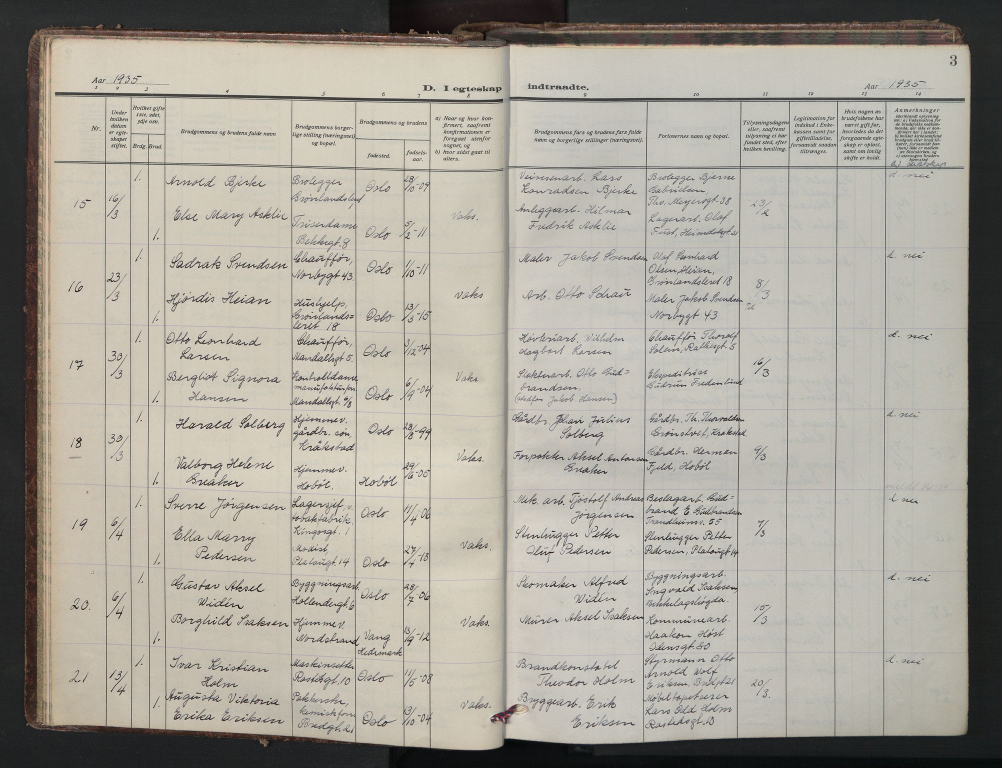 Grønland prestekontor Kirkebøker, SAO/A-10848/F/Fa/L0020: Parish register (official) no. 20, 1935-1946, p. 3